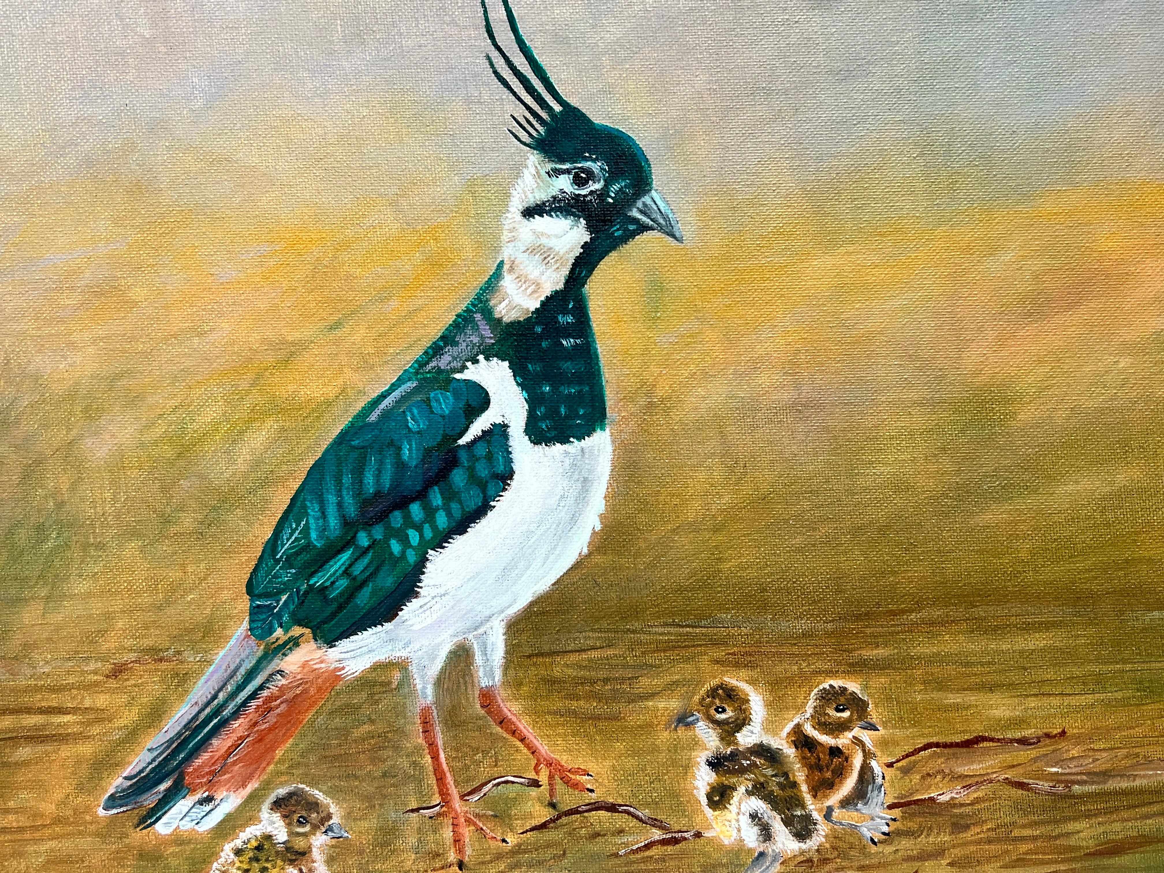 Contemporary British Painting Bird with 3 Chicks For Sale 2