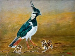 Contemporary British Painting Bird with 3 Chicks
