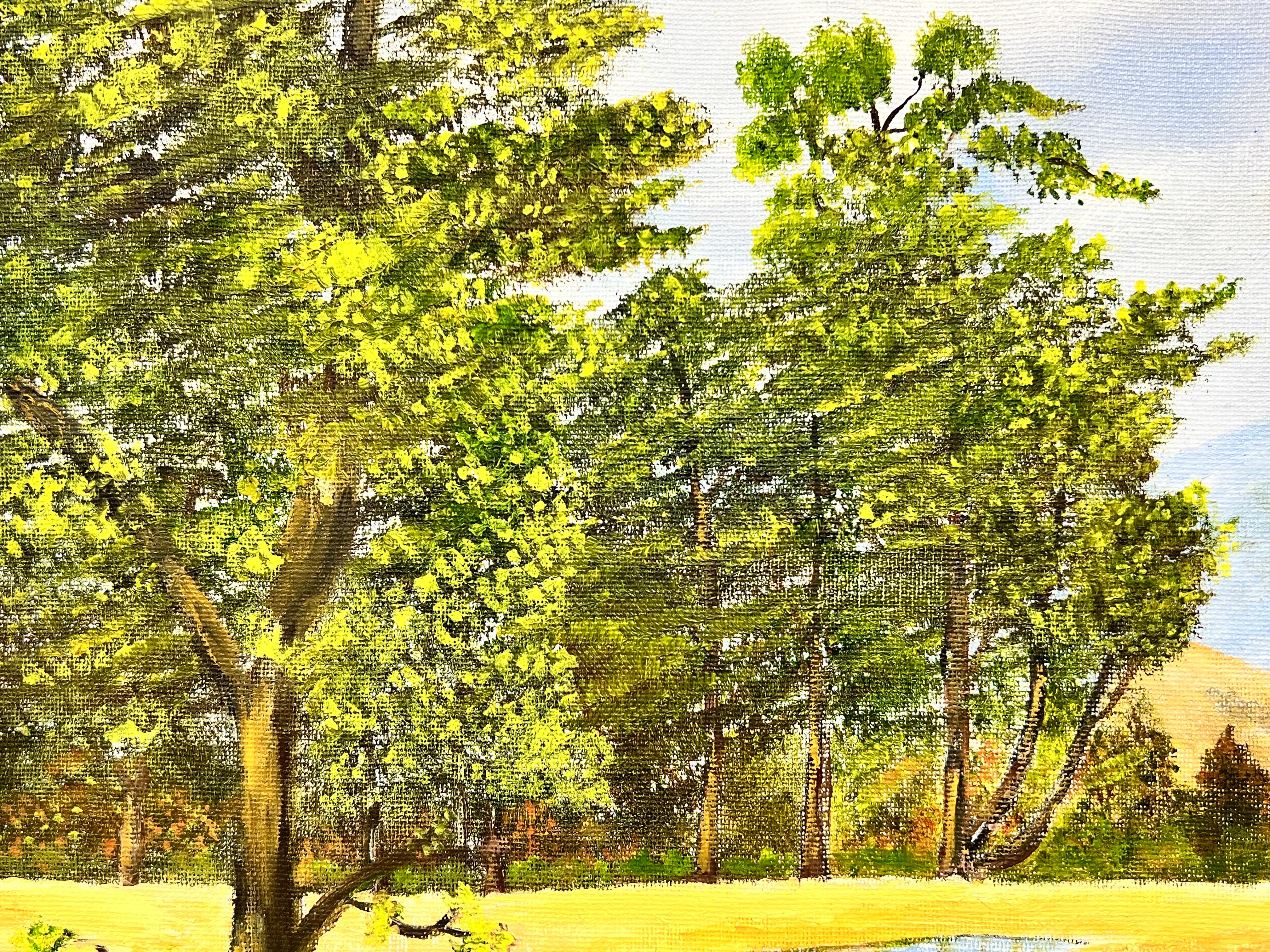 Pittura a olio contemporanea Welse Naive Cottage in Valley beside Stream - Painting Moderno di Ben Powell