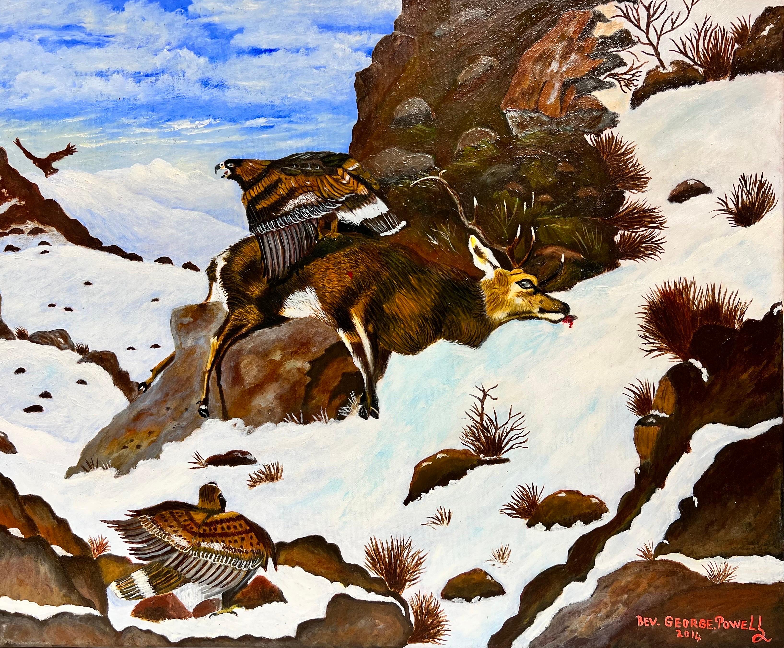 Peinture britannique de paysage écossais des neiges d'hiver signée