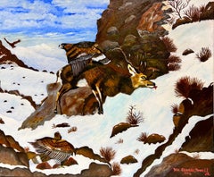 Deer & Eagle Winter Snow Scottish Landscape Signed British Painting