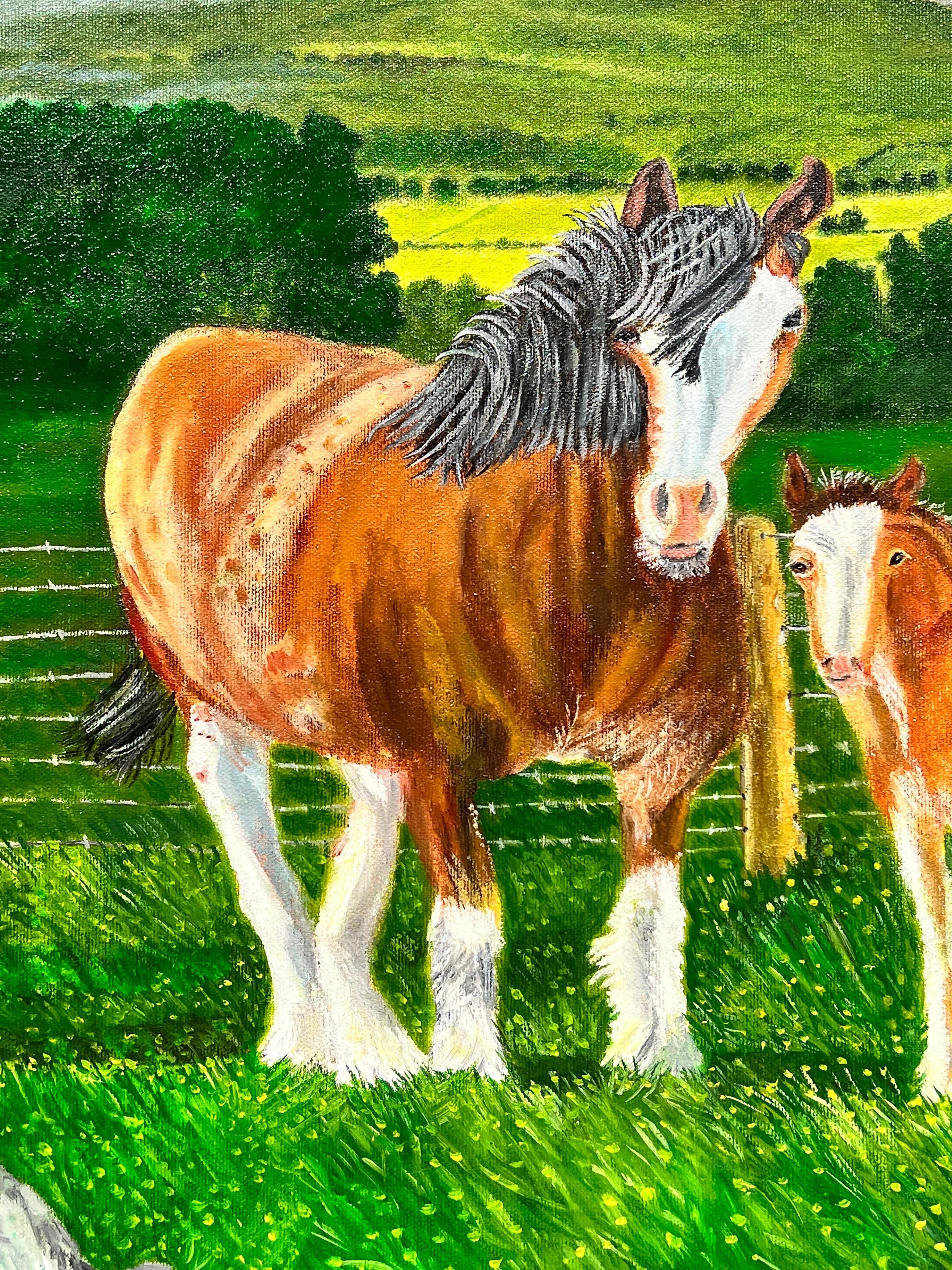 Horse & Foal in Mountain Landscape Contemporary British Painting For Sale 3