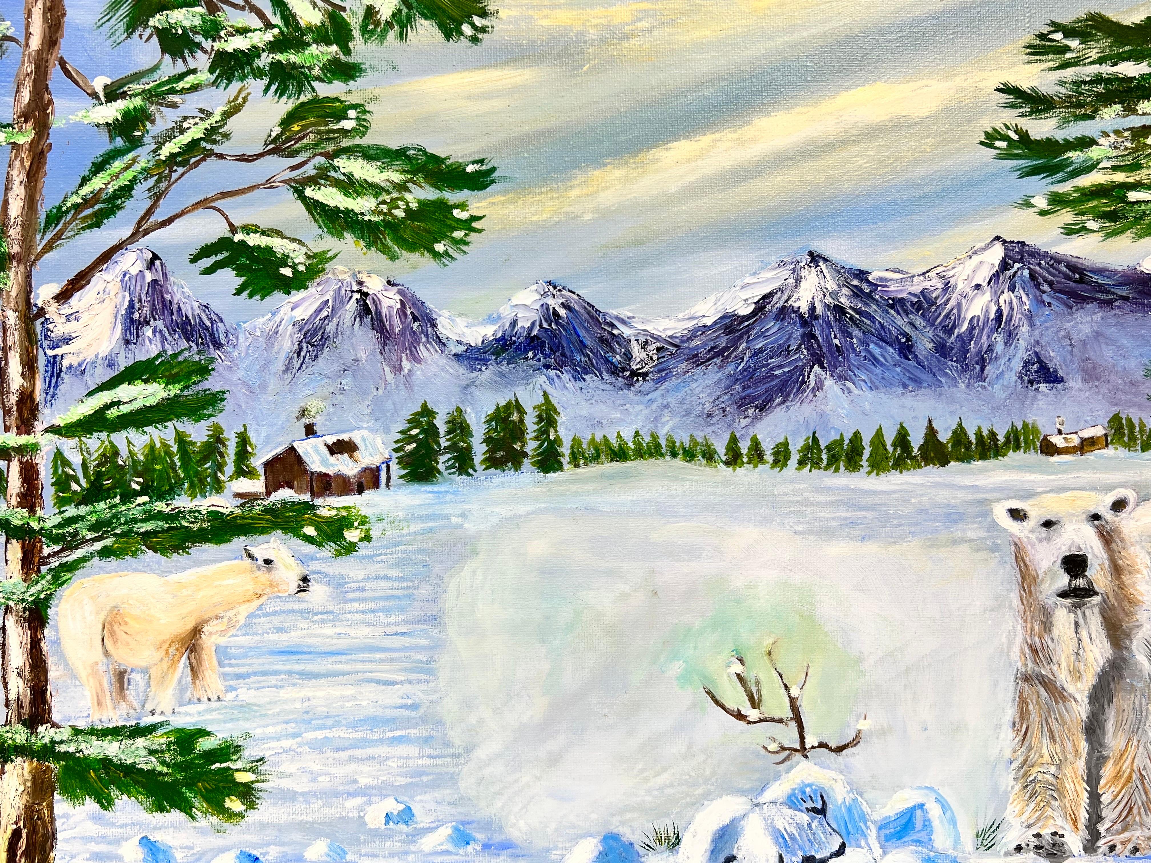 Orsi polari nella neve
di Ben George Powell, artista contemporaneo britannico
firmato
acrilico su tela, senza cornice
tela: 16 x 20 pollici
provenienza: collezione privata di opere di questo artista, Regno Unito
Il dipinto è in condizioni molto