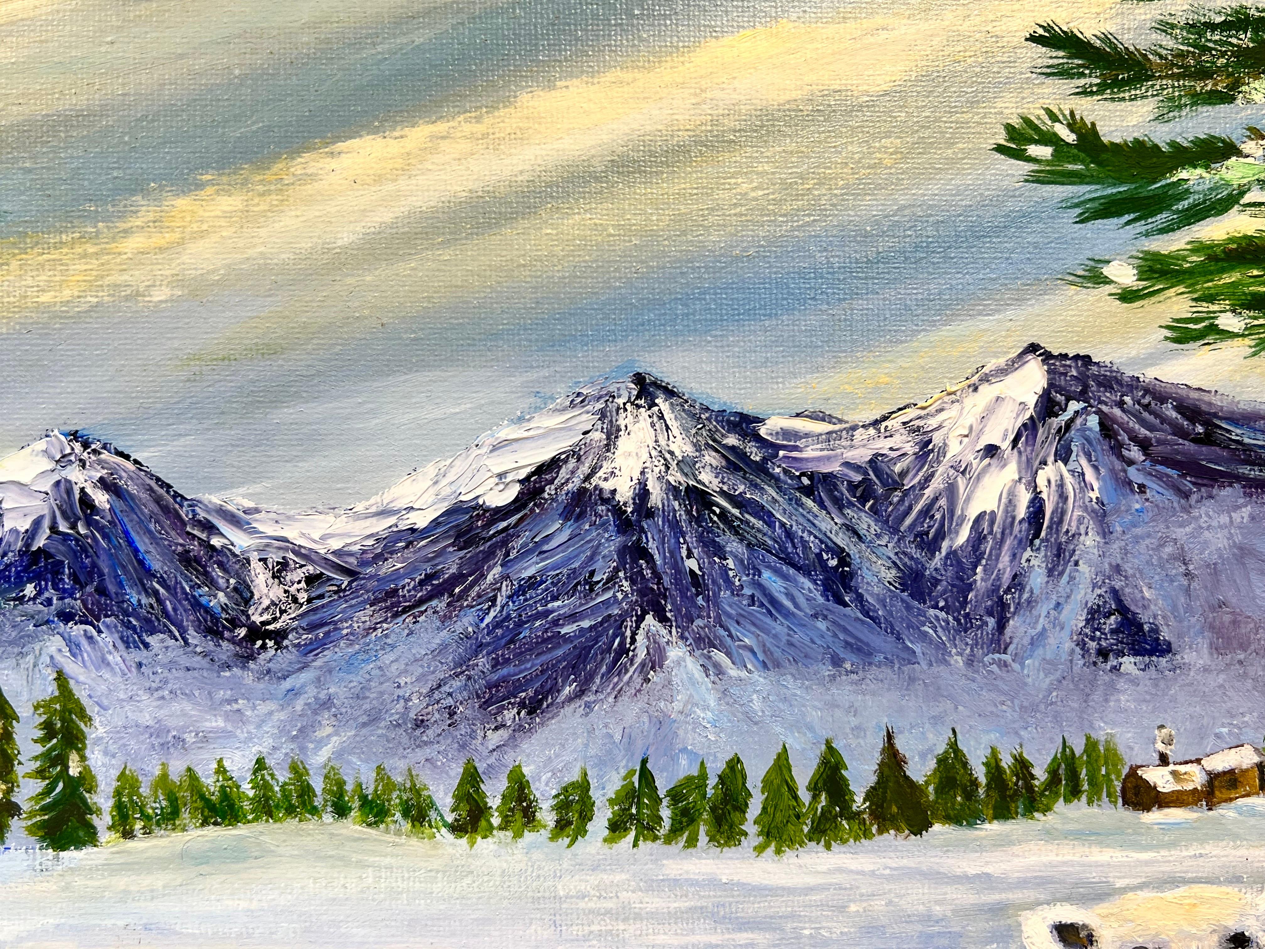 Pittura contemporanea inglese naif Due orsi polari in un paesaggio invernale in vendita 1