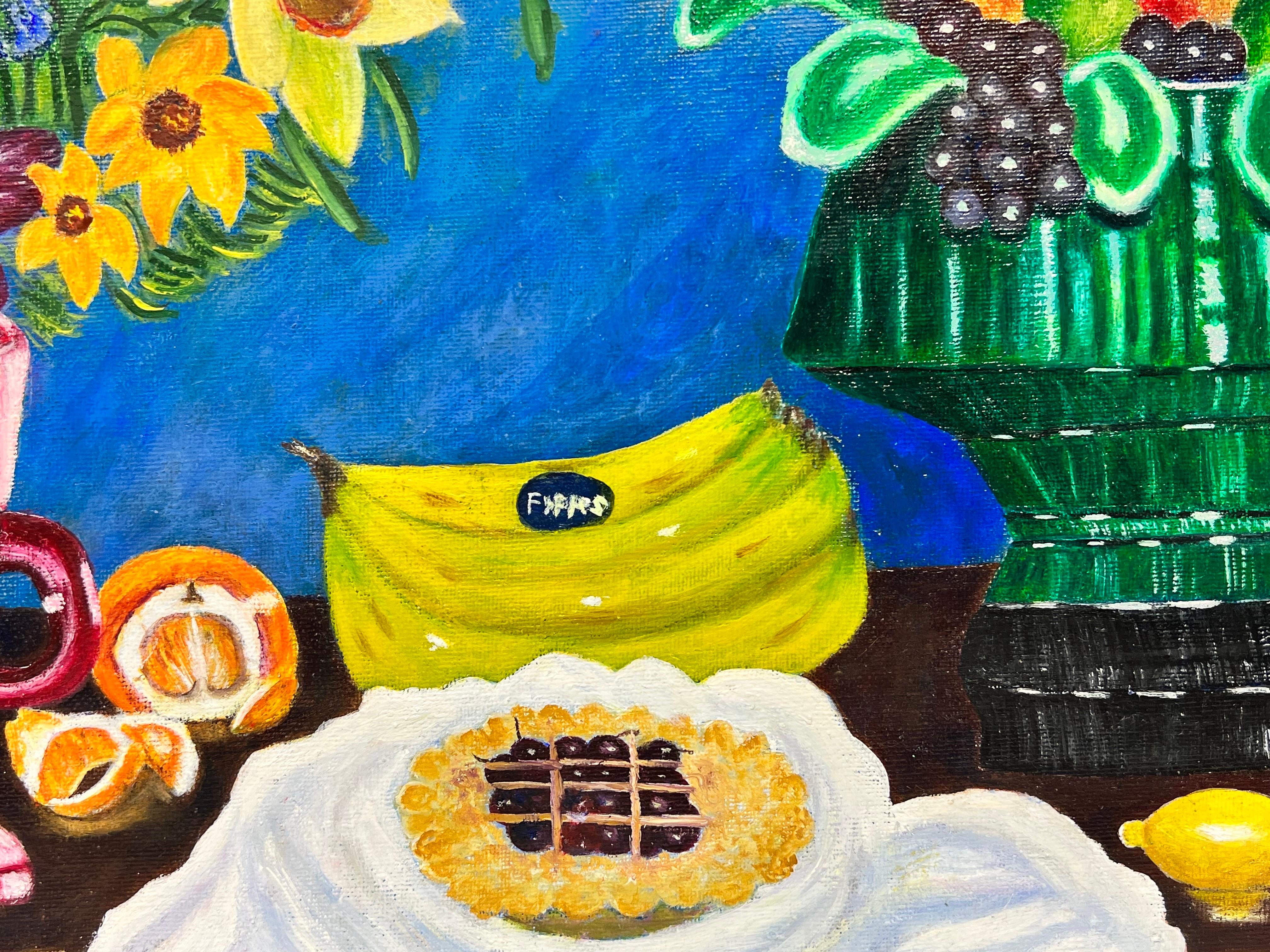 Naive Colorful Still Life Fruit Oil Painting Ornamenti da tavolo in vendita 2