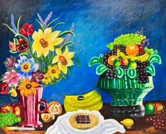 Naive Colorful Still Life Fruit Oil Painting Table Ornaments