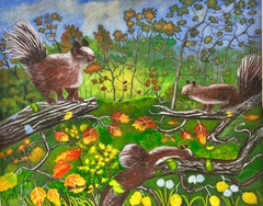 Écureuils dans un paysage d'automne The Modern British Painting