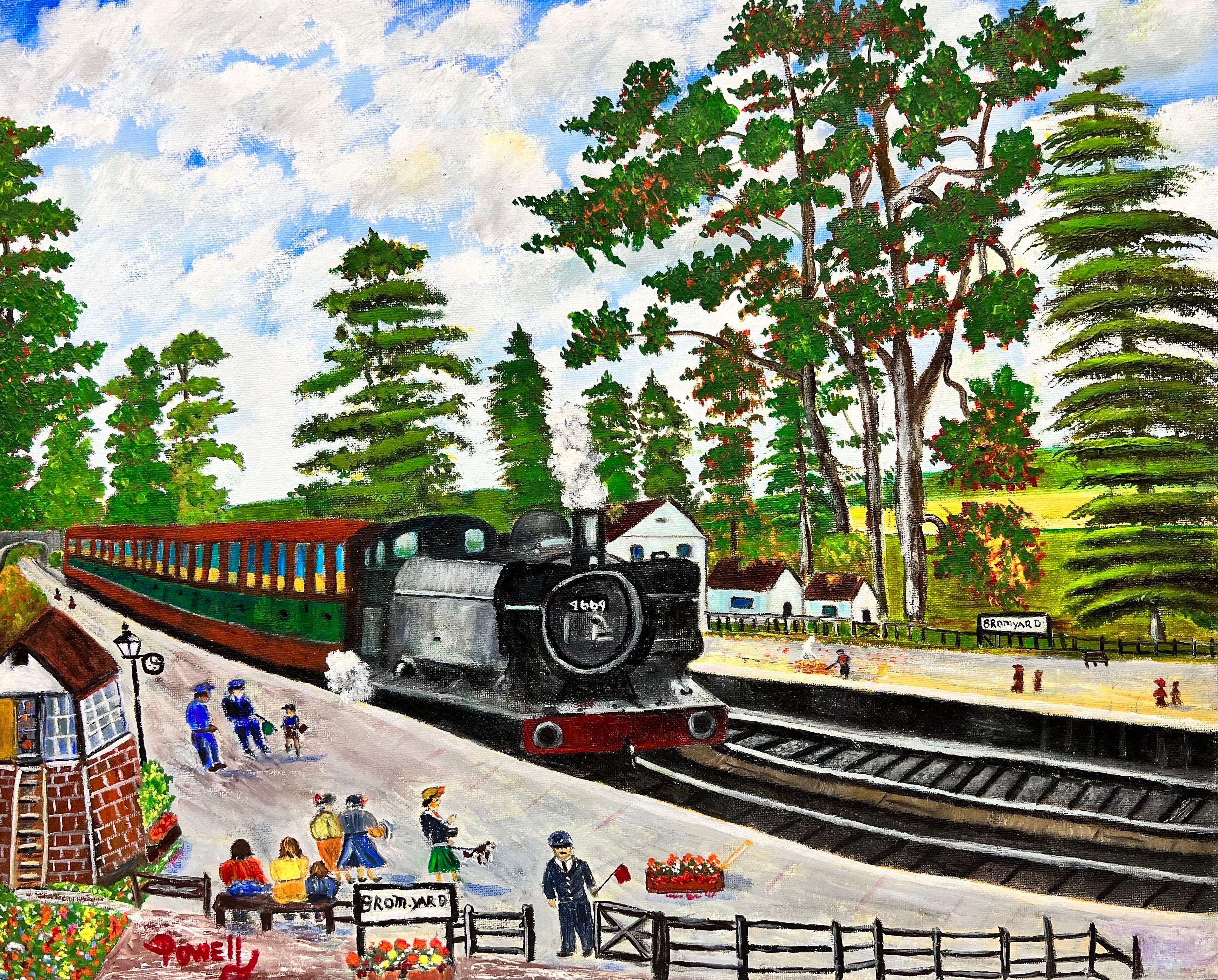 Ben Powell Figurative Painting - Steam Train Bromyard Station Contemporary British Painting 