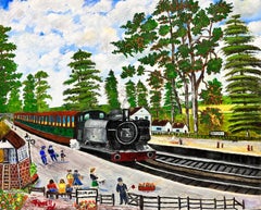 Zeitgenössisches britisches Gemälde der Dampfschiff Bromyard Station 