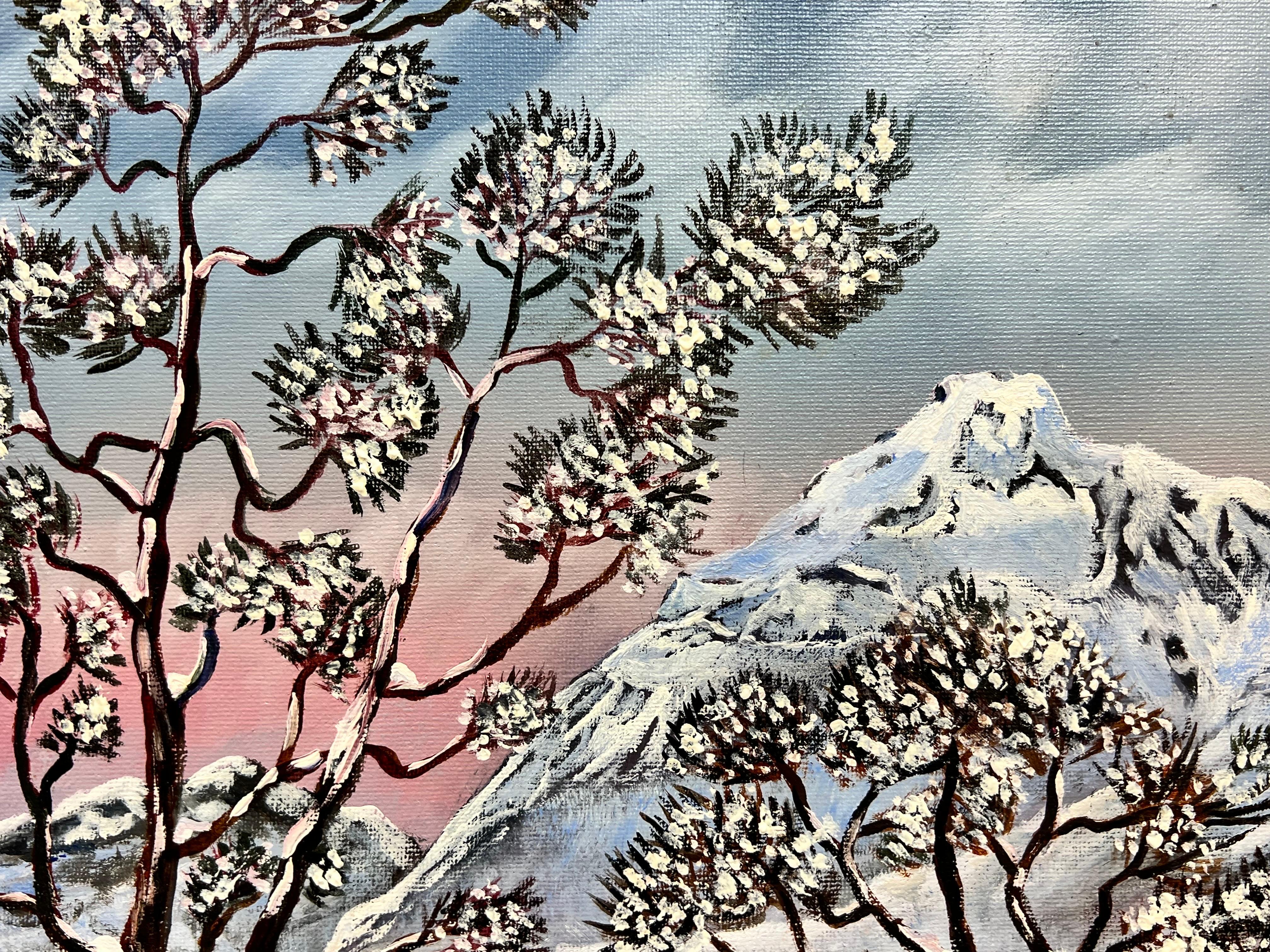 Paesaggio invernale gallese Pecore nella valle coperta di neve Olio originale inglese - Painting di Ben Powell