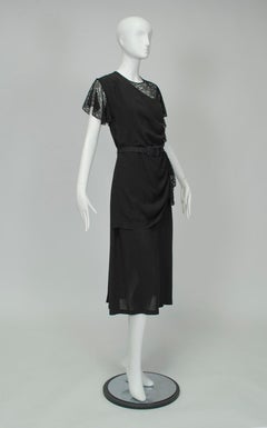 Ben Reig - Robe de cocktail noire drapée à épaules dénudées avec trou de serrure et trou de serrure, taille M, années 1930