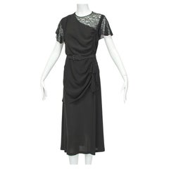 Ben Reig Black Draped Illusion-Shoulder Keyhole Cocktail Dress – M, 1930s