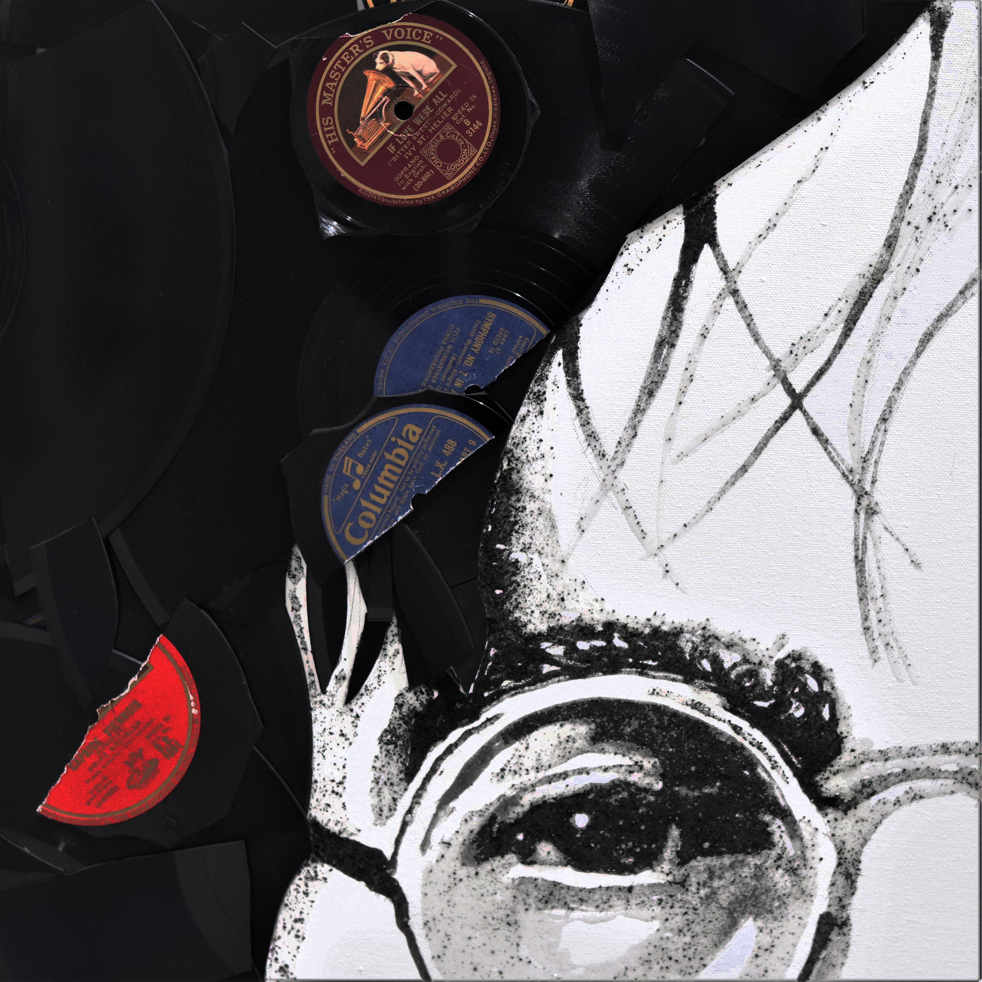 John Lennon - Original Vinyl Records Textural Music Icon Figurative Portrait Art - Pop Art Painting par Ben Riley