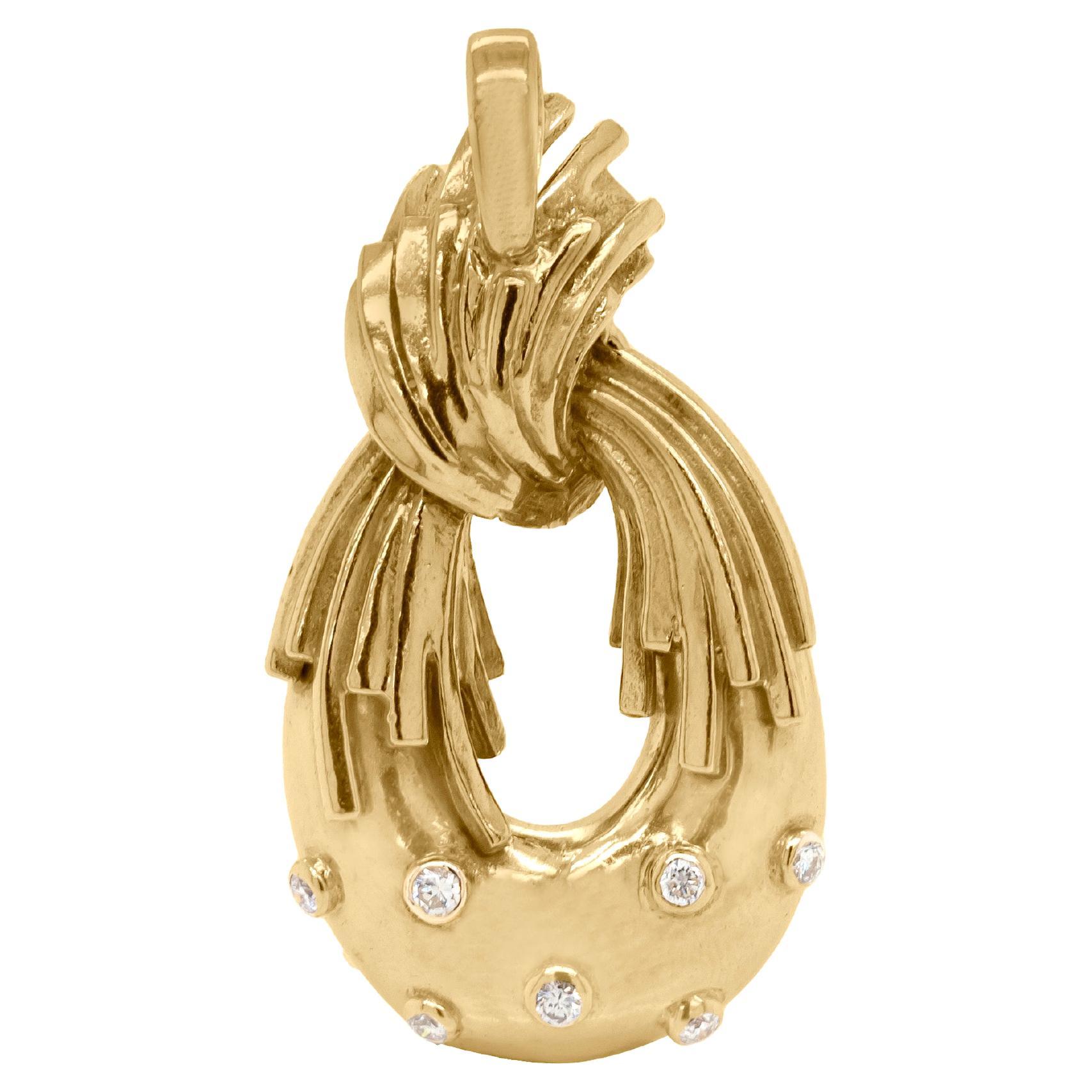 Ben Rosenfeld Diamond and 18 Carat Yellow Gold Open Work Stylised Oval Pendant