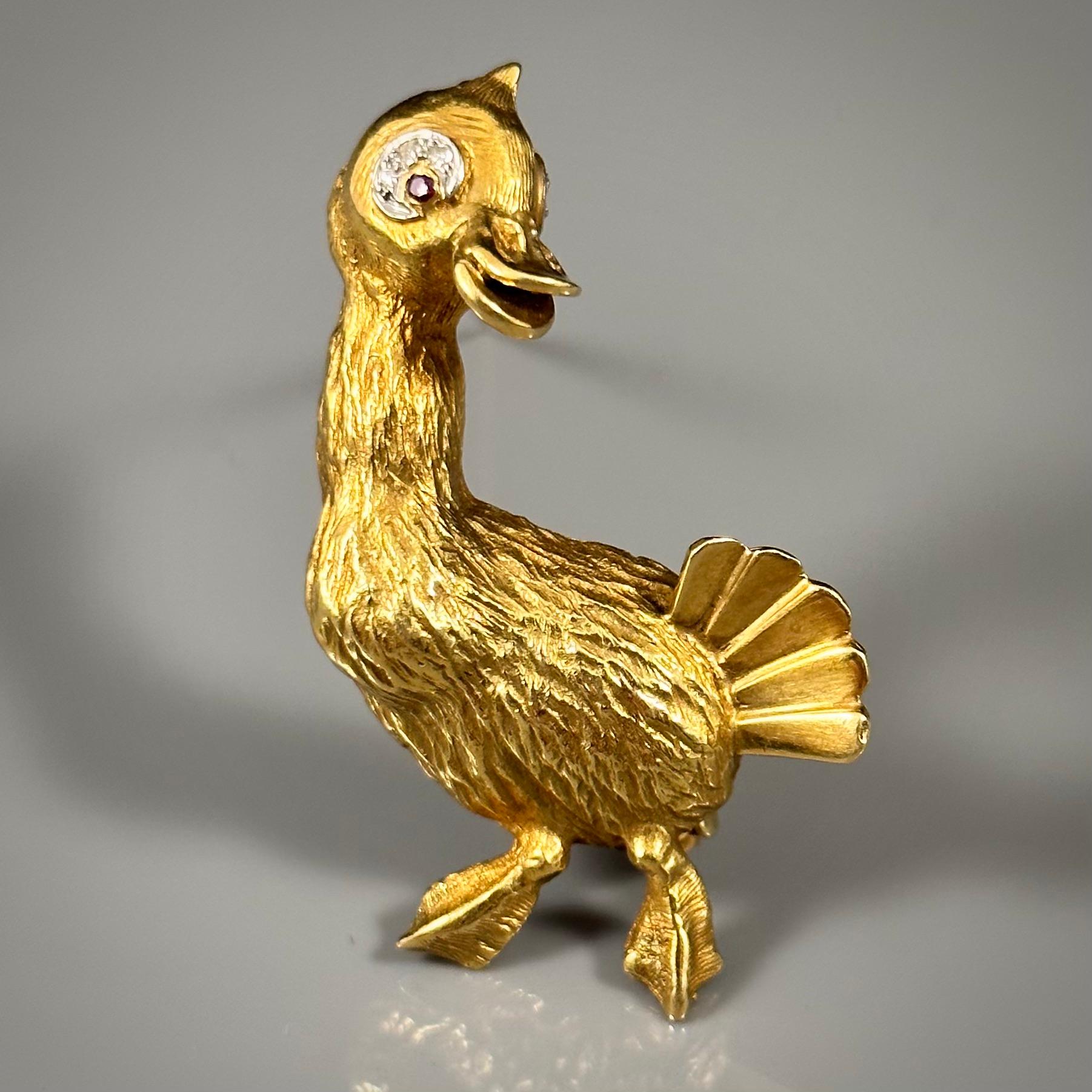 Broche de pato con rubí y diamantes Ben Rosenfeld, oro amarillo blanco de 18 quilates, mediados de siglo, 1960 en venta 4