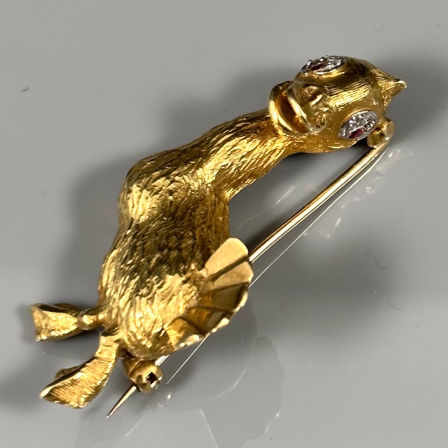 Ben Rosenfeld Diamond Ruby Duck Brooch 18K Yellow White Gold, Mid-Century, 1960s For Sale 4