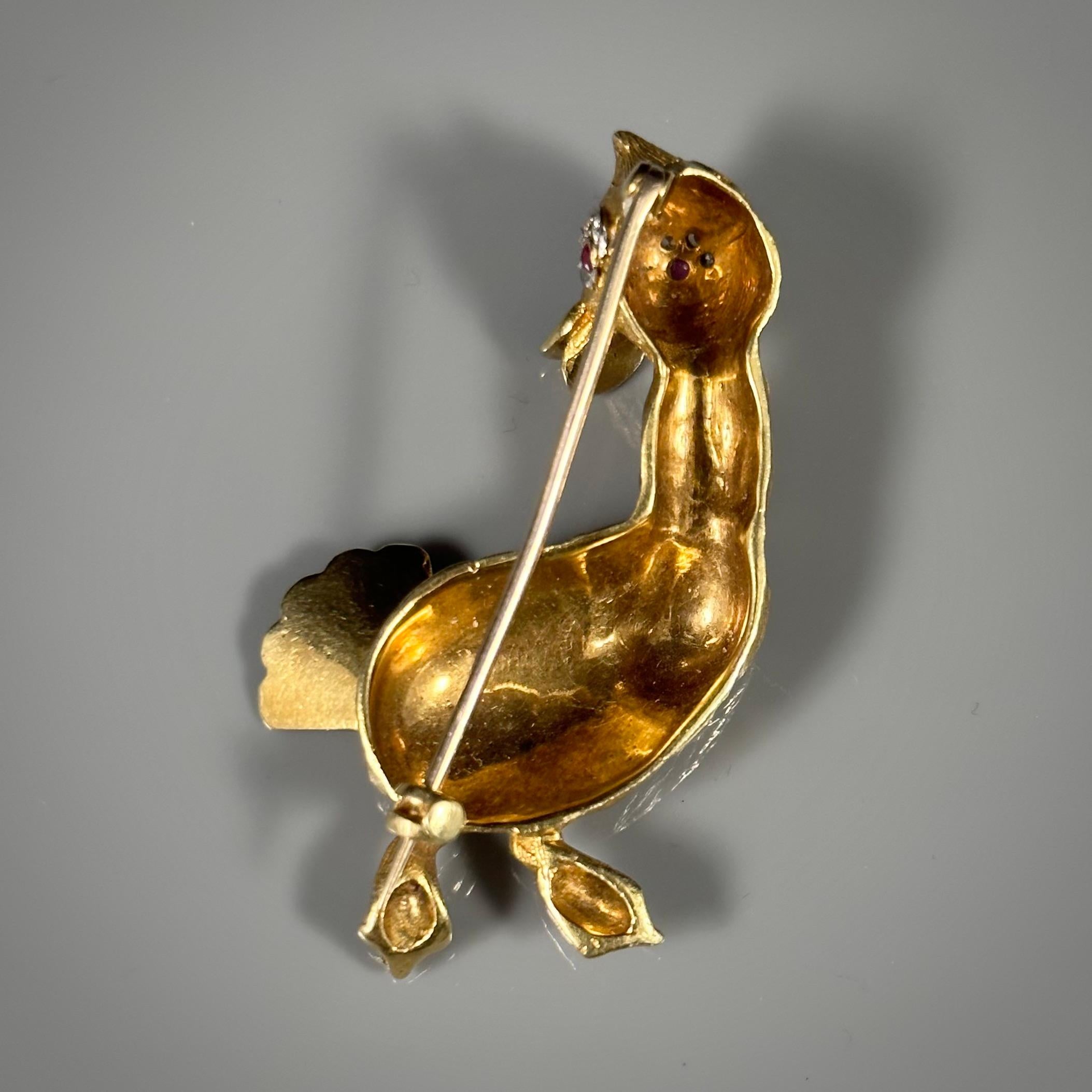 Broche de pato con rubí y diamantes Ben Rosenfeld, oro amarillo blanco de 18 quilates, mediados de siglo, 1960 en venta 7