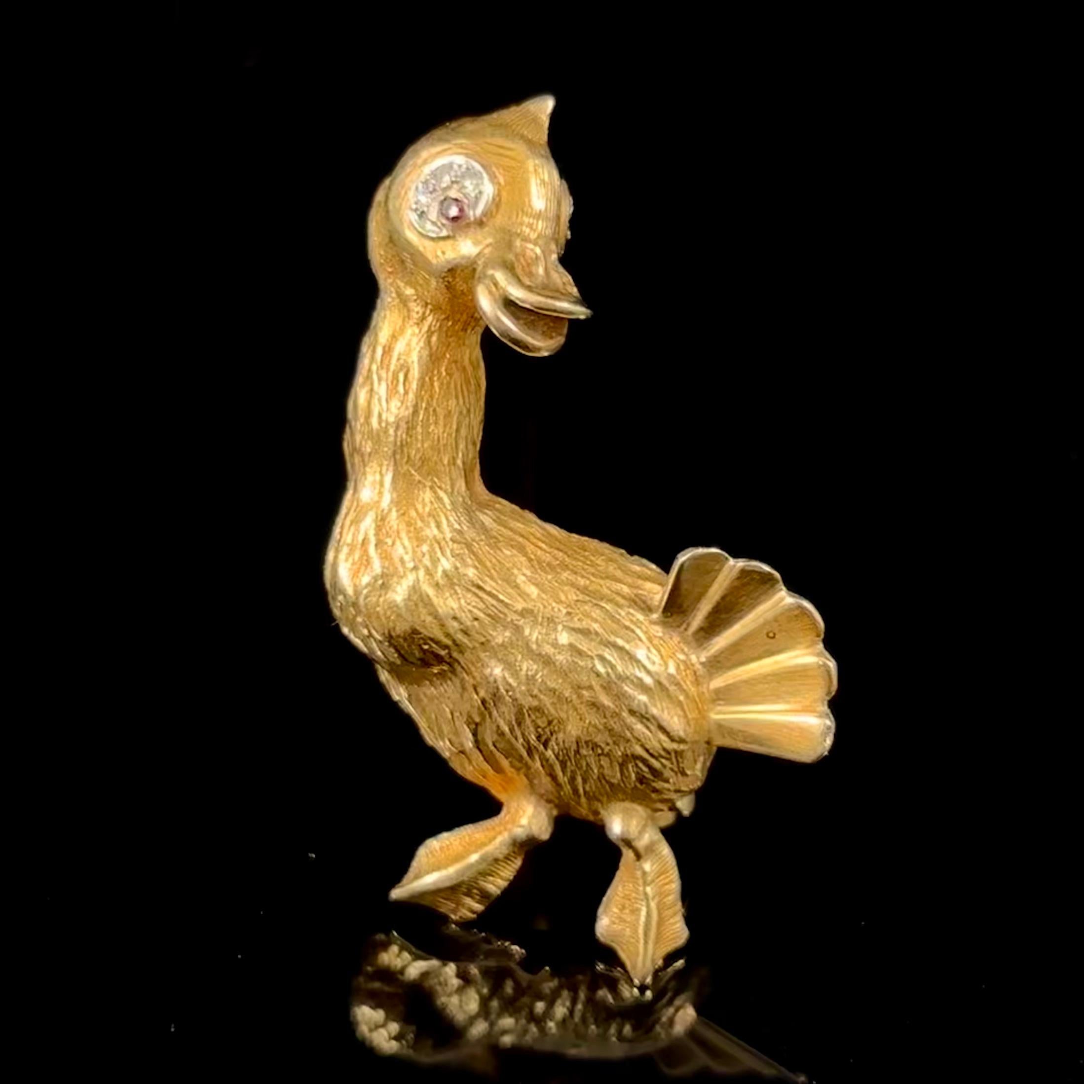 Broche de pato con rubí y diamantes Ben Rosenfeld, oro amarillo blanco de 18 quilates, mediados de siglo, 1960 en venta 9