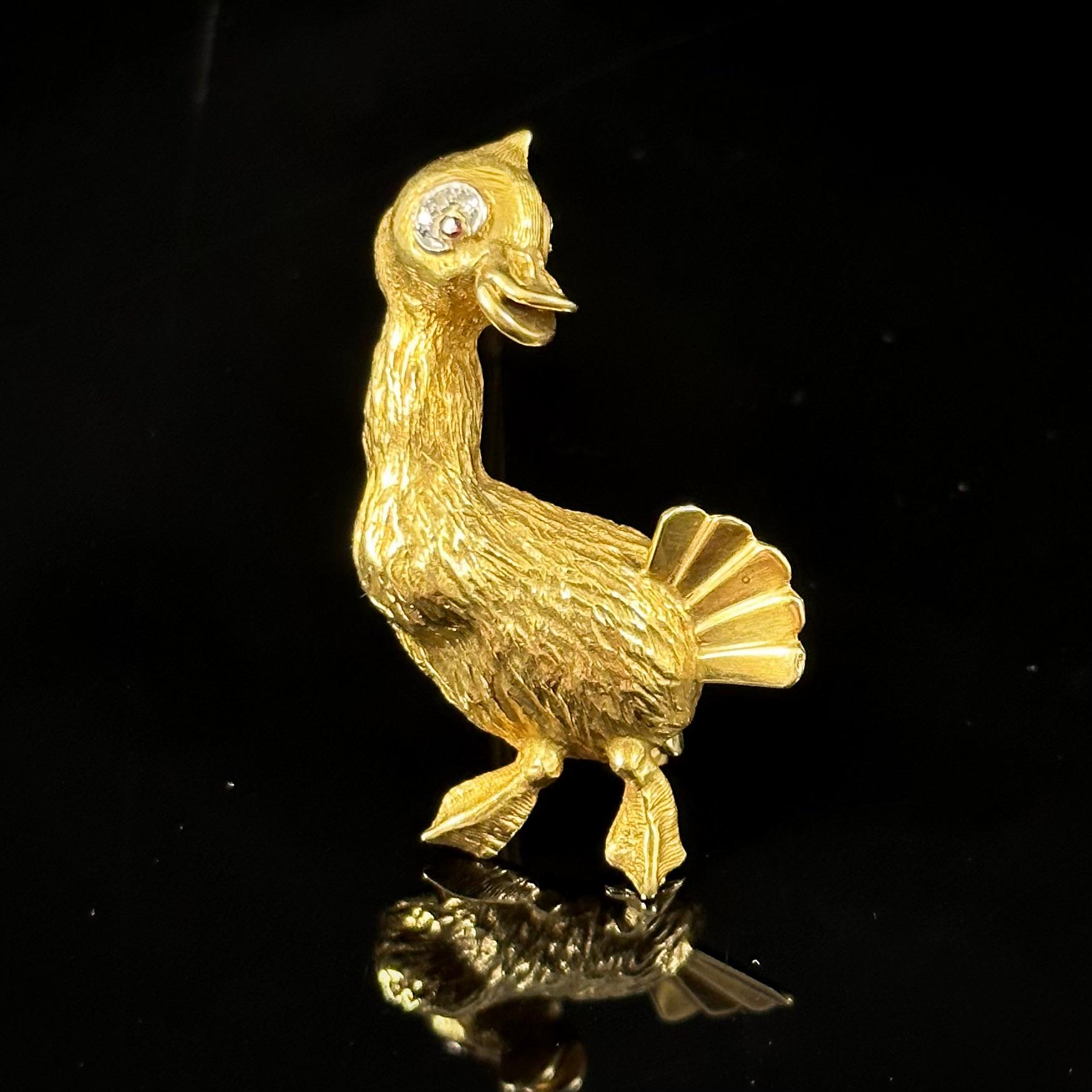Broche de pato con rubí y diamantes Ben Rosenfeld, oro amarillo blanco de 18 quilates, mediados de siglo, 1960 Moderno en venta