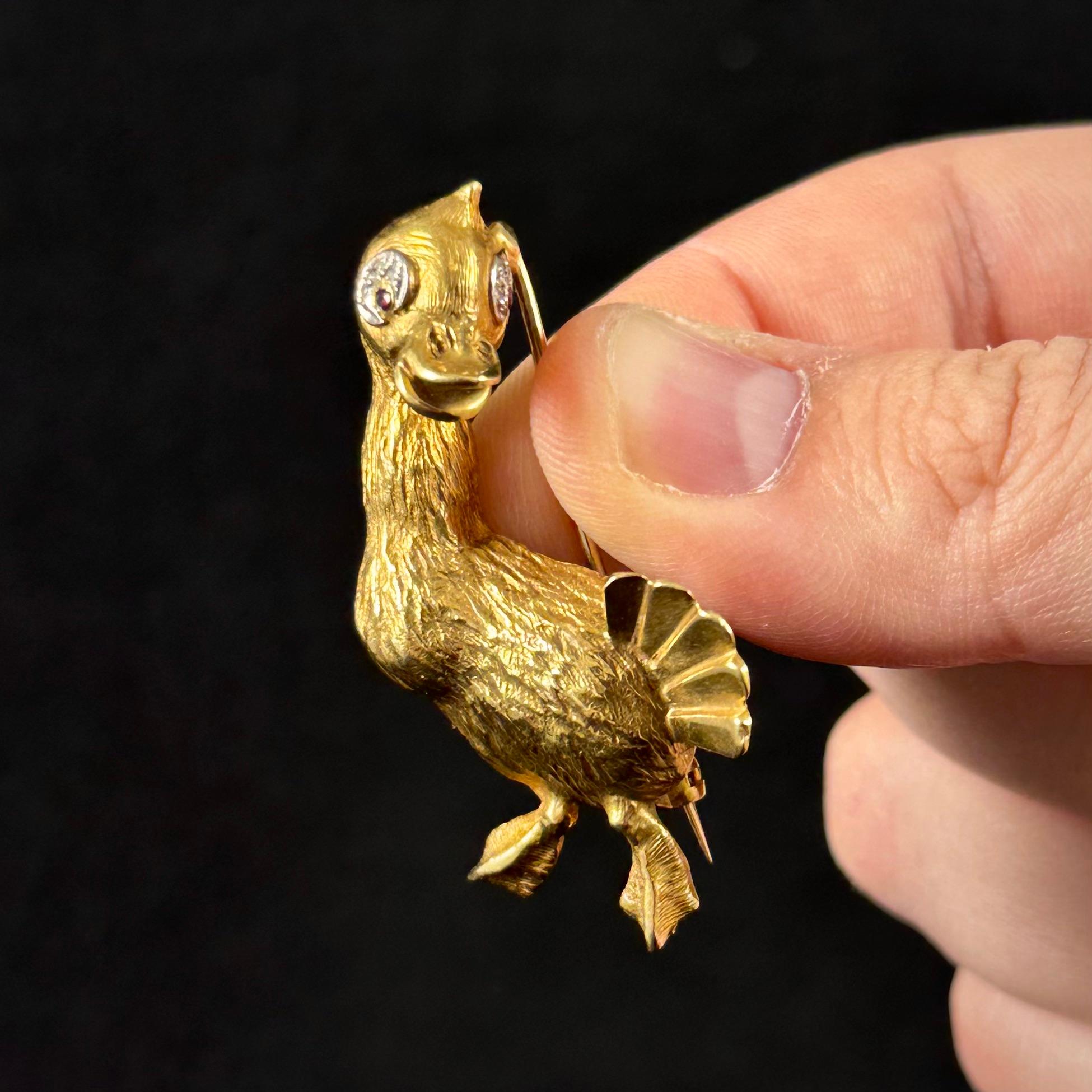 Broche de pato con rubí y diamantes Ben Rosenfeld, oro amarillo blanco de 18 quilates, mediados de siglo, 1960 en venta 1