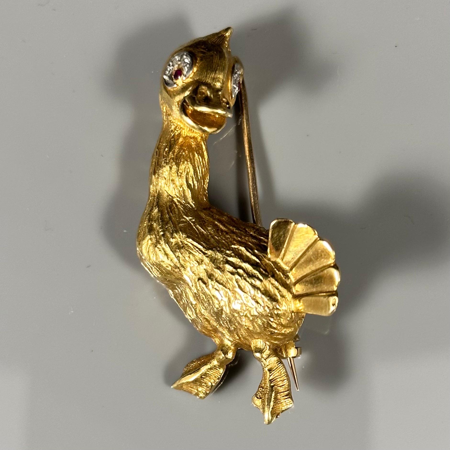 Broche de pato con rubí y diamantes Ben Rosenfeld, oro amarillo blanco de 18 quilates, mediados de siglo, 1960 en venta 3