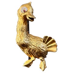 Broche de pato con rubí y diamantes Ben Rosenfeld, oro amarillo blanco de 18 quilates, mediados de siglo, 1960