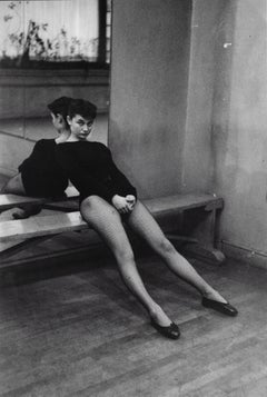 Audrey Hepburn resting after ballet class, New York, 1952