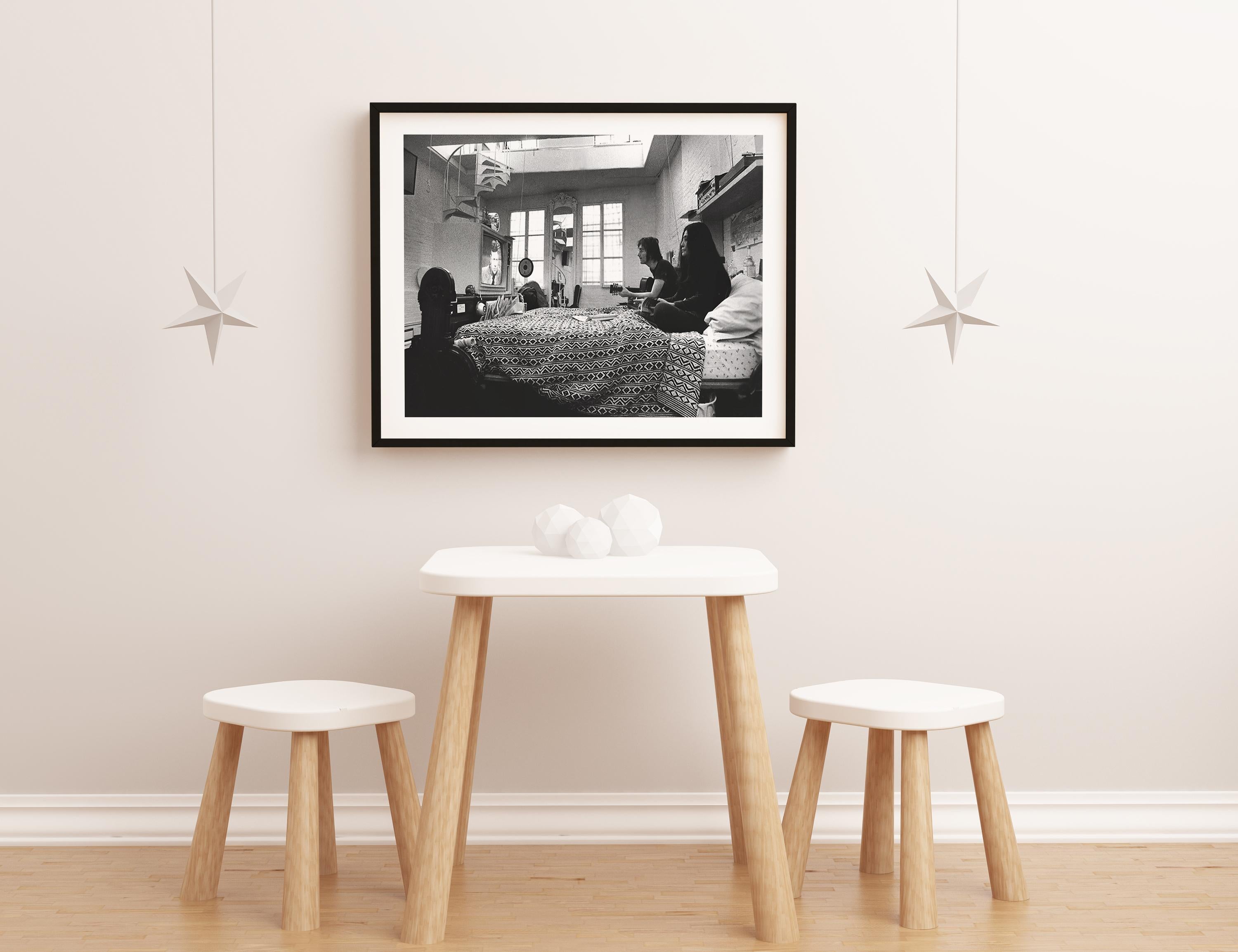 John Lennon and Yoko Ono in Their Greenwich Apartment Fine Art Print - Black Black and White Photograph by Ben Ross