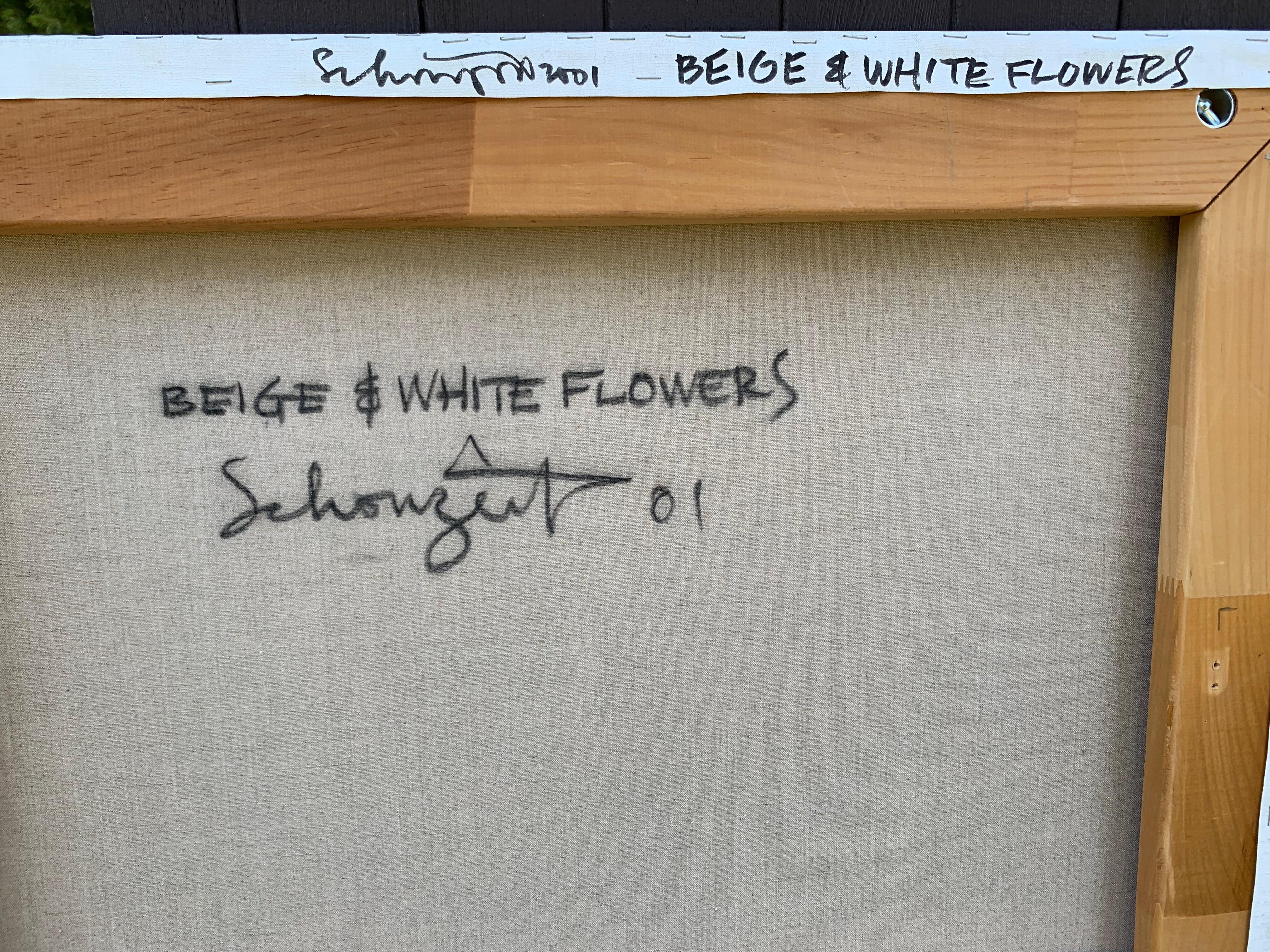 Ben Schonzeit (b.1942). Beige & White Flowers, 2001. Oil on linen, 46 x 62 inches. Signed, titled, dated on verso. Excellent, clean condition. Unframed.

A pioneer of the Photorealist movement, Ben Schonzeit has been recognized by the legendary art
