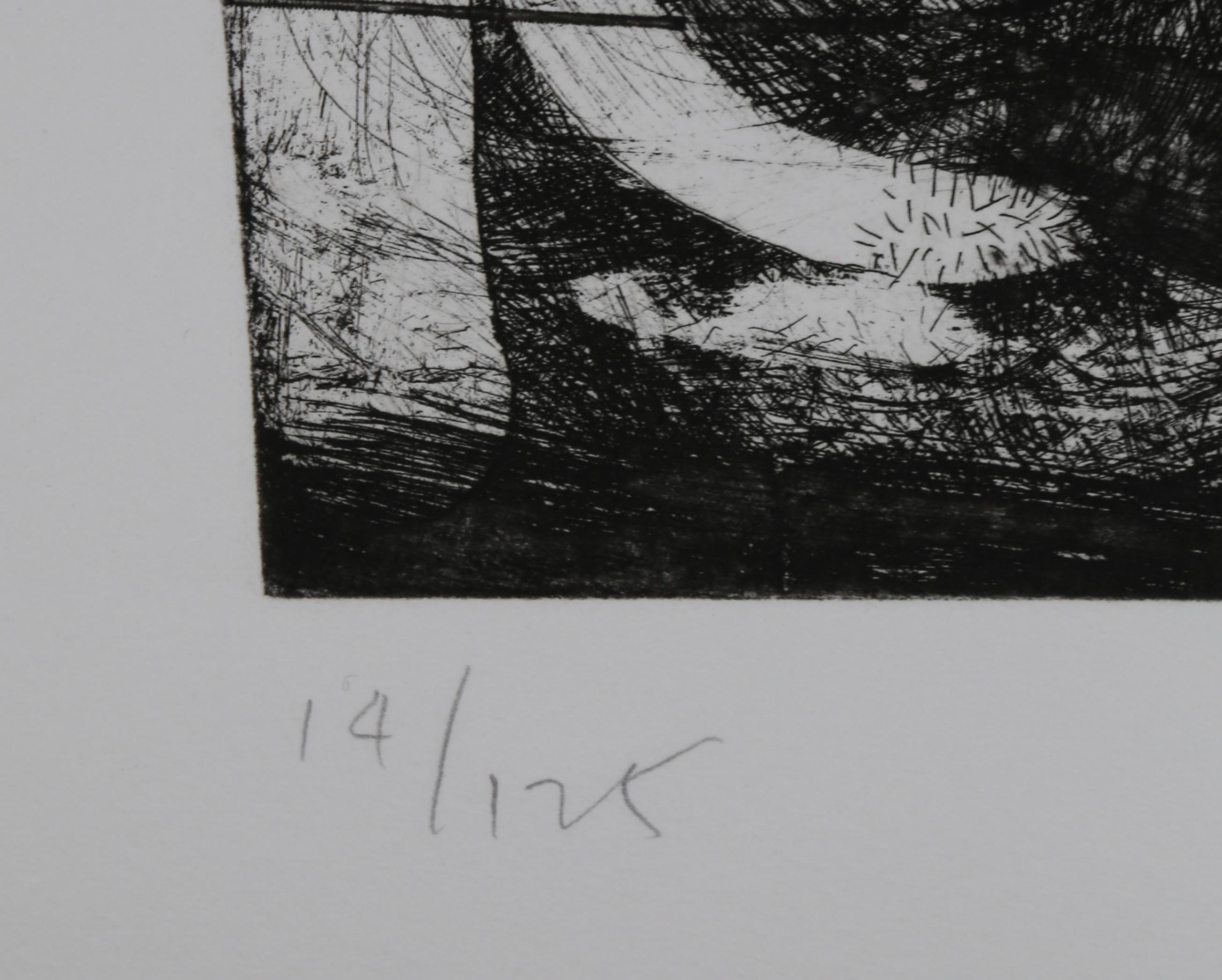 Lámparas, aguafuerte surrealista en blanco y negro de Ben Schonzeit en venta 2