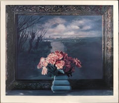 Roses with Dutch Landscape, Lithograph by Ben Schonzeit