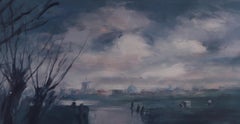 Roses with Dutch Landscape, Photorealist Lithograph by Ben Schonzeit