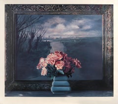 Roses with Dutch Landscape, Photorealist Lithograph by Ben Schonzeit