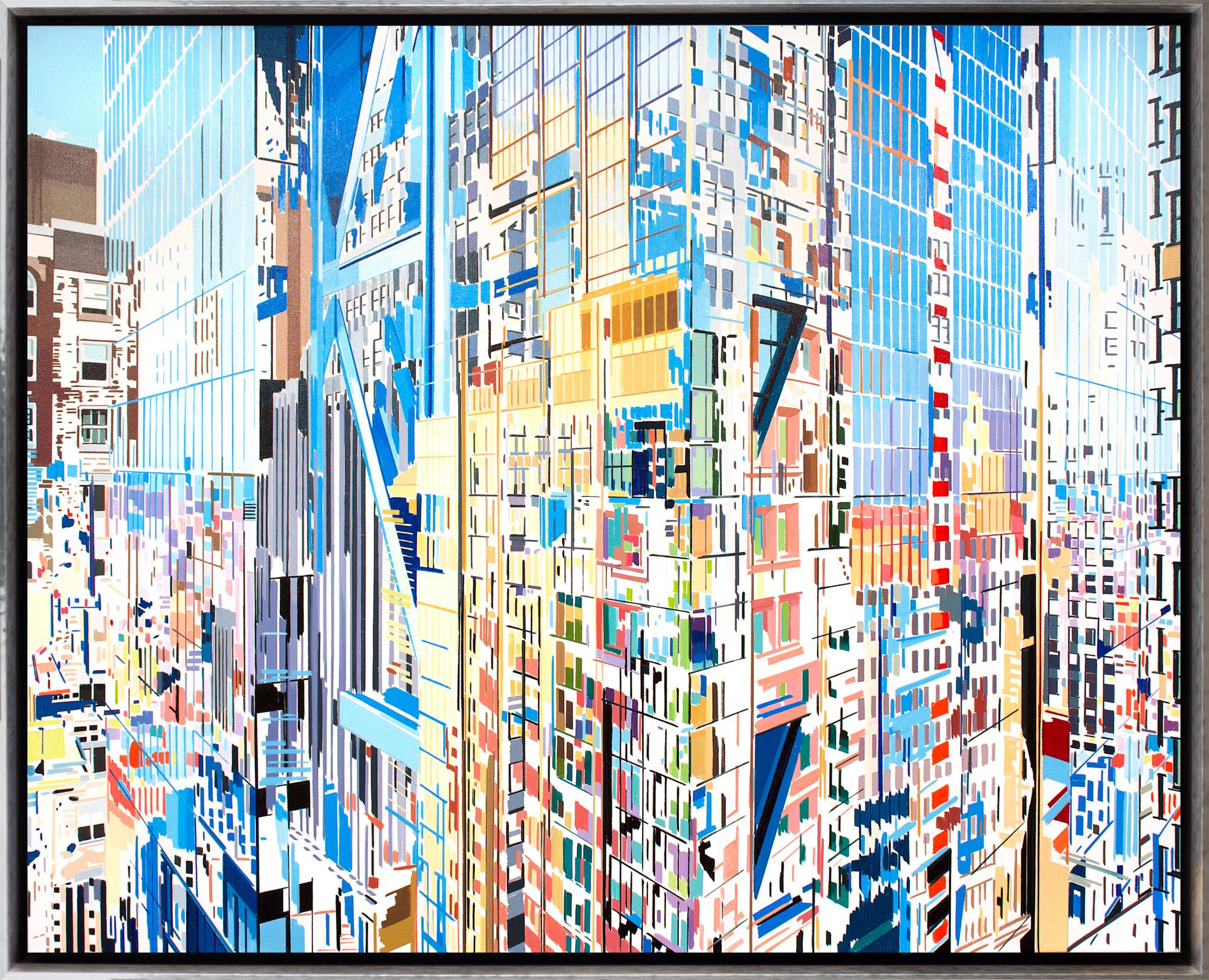 Ben Schwab Abstract Painting - "Fractal" Dimensional Cityscape Painting in Multi-Color