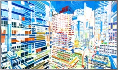 "From Beginning To End" Contemporary Abstract Cityscape Framed Oil Painting