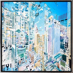 ""In the Balance" - Paysage urbain imaginé avec une grande dimensions en bleu 