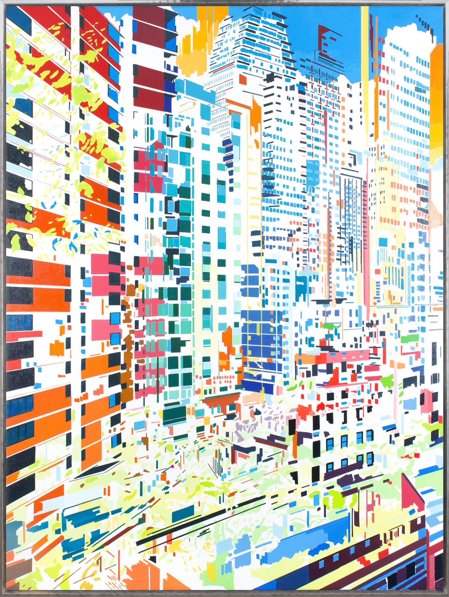 Landscape Painting de Ben Schwab - "Apertura" Paisaje urbano arquitectónico abstracto contemporáneo Óleo sobre lienzo enmarcado