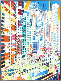 "Opening" Contemporary Abstract Architectural Cityscape Huile sur toile encadrée
