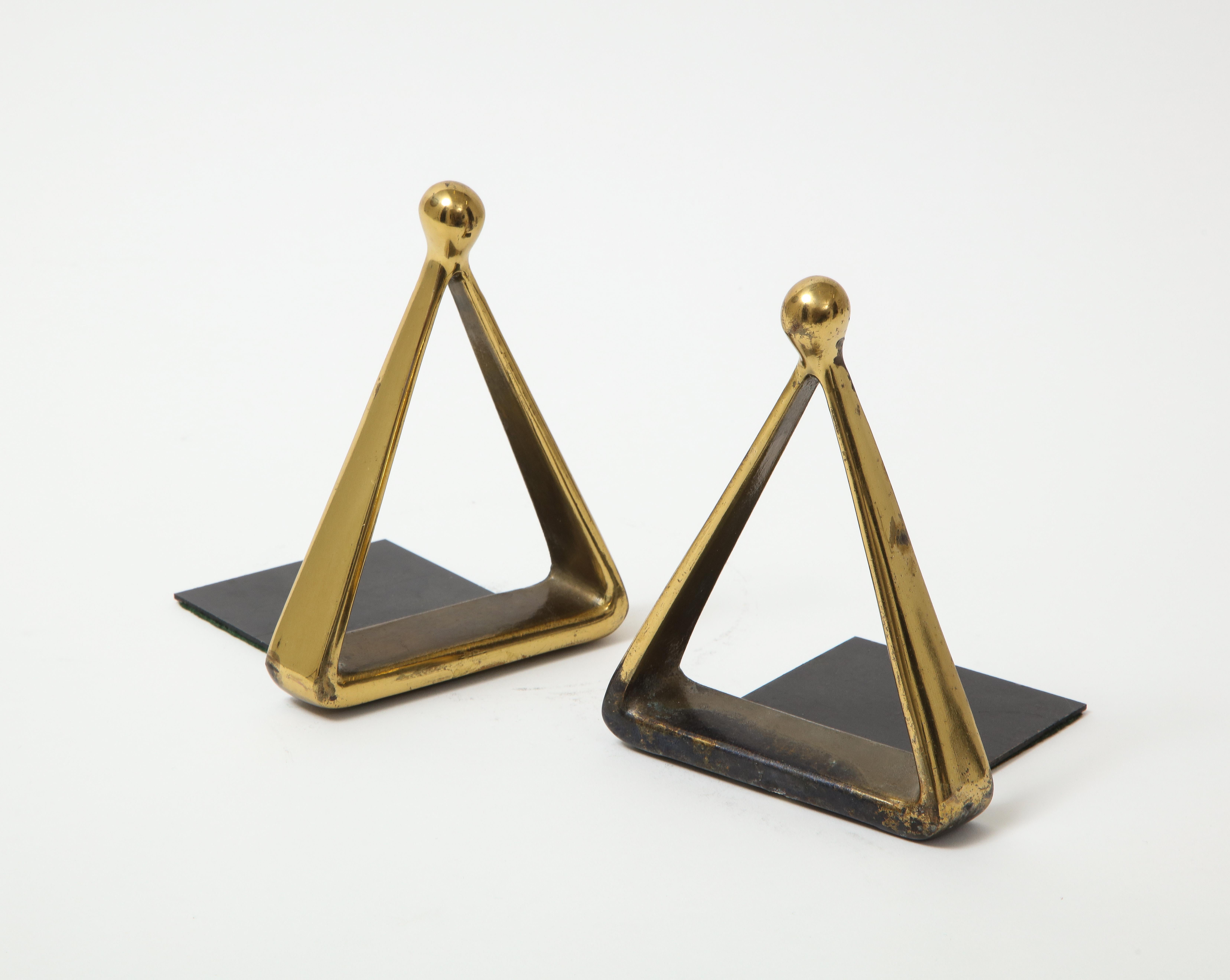 Mid-Century Modern Ben Seibel Aged Brass Triangle Bookends