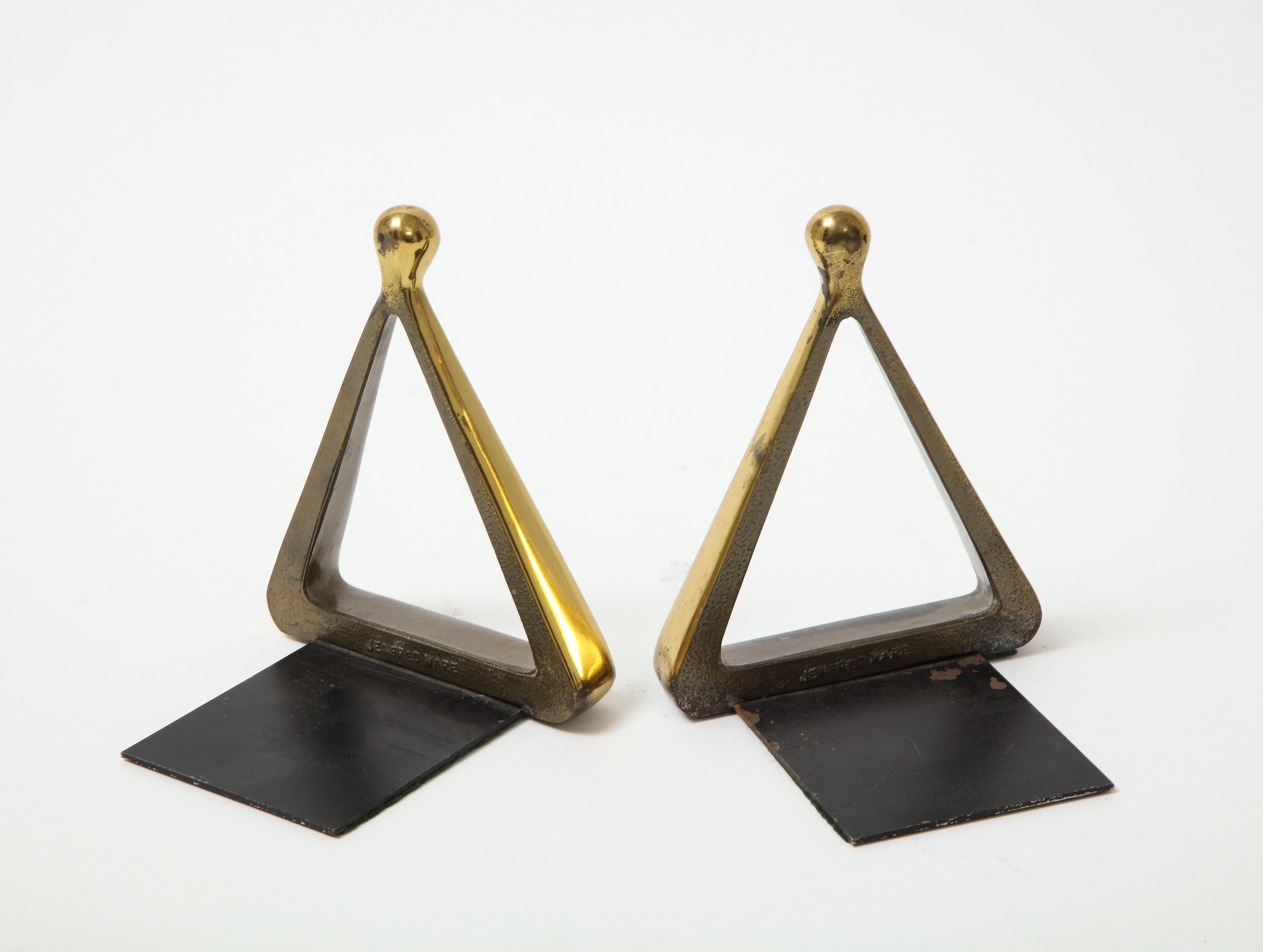 Ben Seibel Aged Brass Triangle Bookends In Good Condition In New York, NY