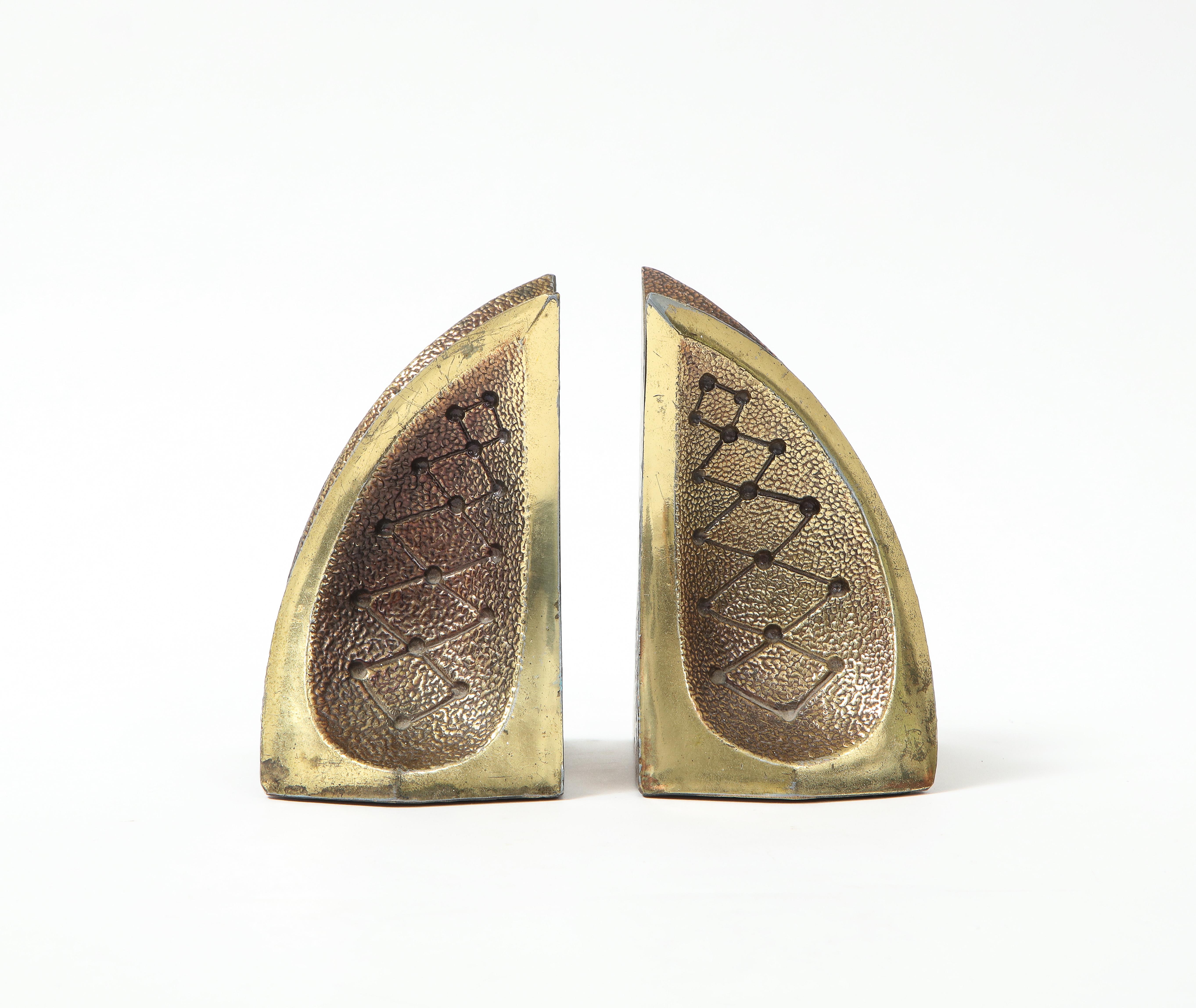 Set of atomic sculptural brass finished bookends by Ben Seibel, c60s.