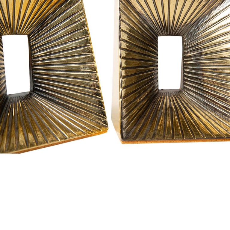 Ben Seibel Bookends for Parke Techniques, Brass, Sunburst at 1stDibs
