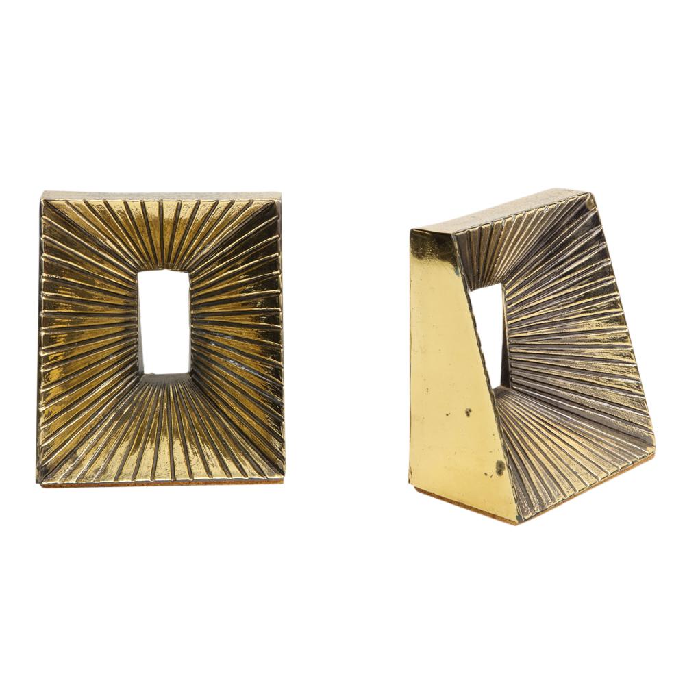 Ben Seibel Brass Plated Bookends Sunburst Raymor, Signed USA 1950s In Good Condition In New York, NY