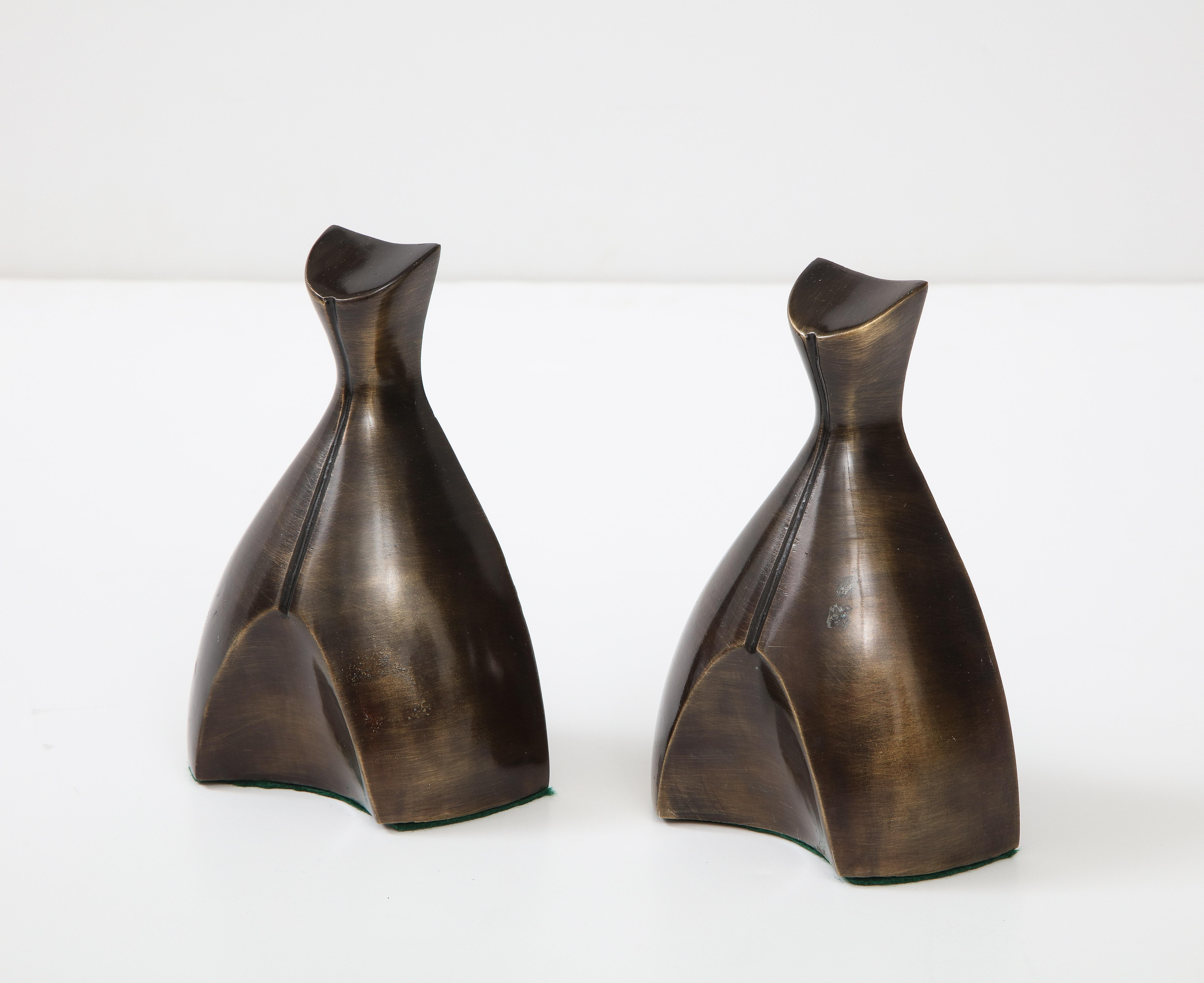 Pair of Modernist custom finished bronze bookends by Ben Sibel, c60s.