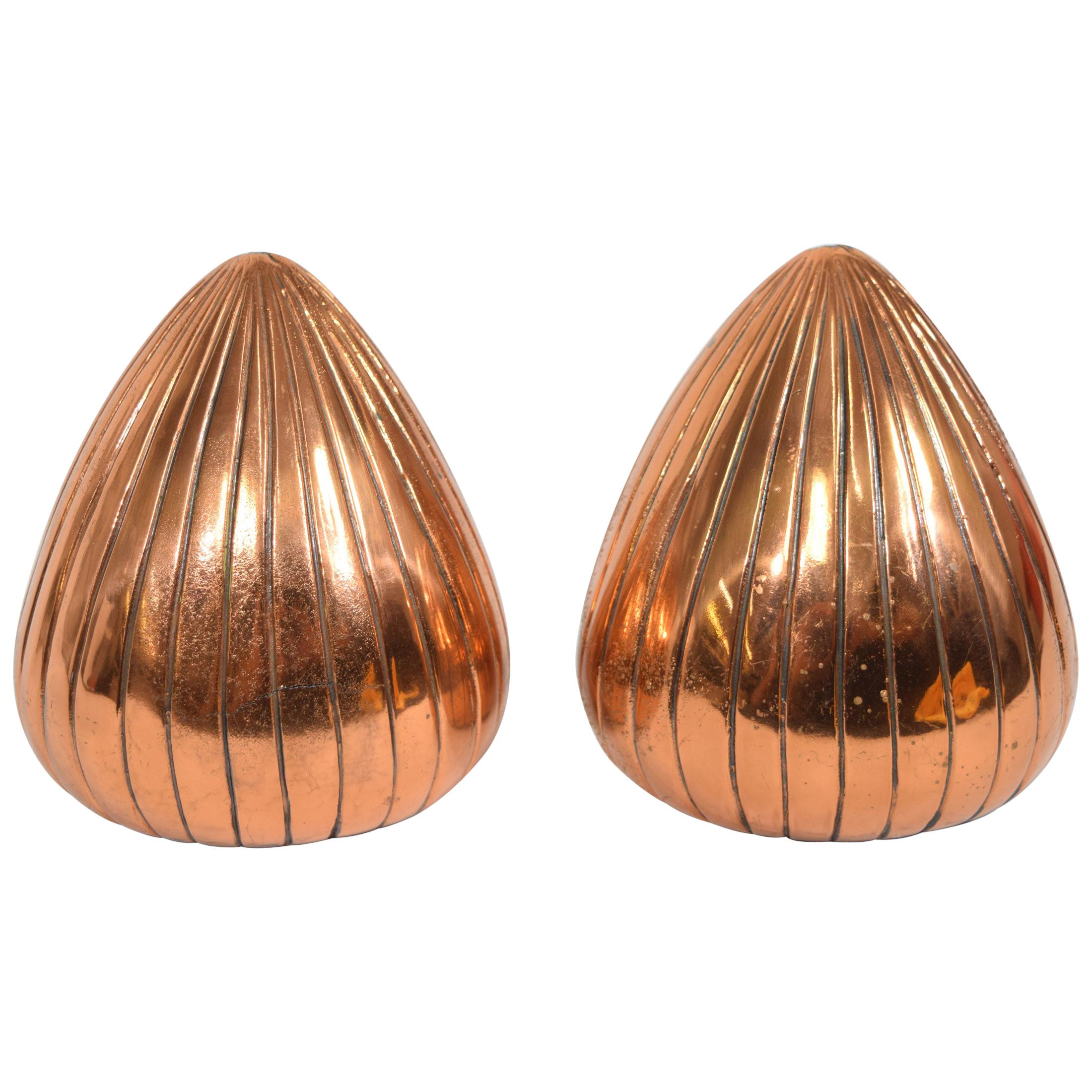 Ben Seibel "Clam" Bookends in a Copper Finish For Sale