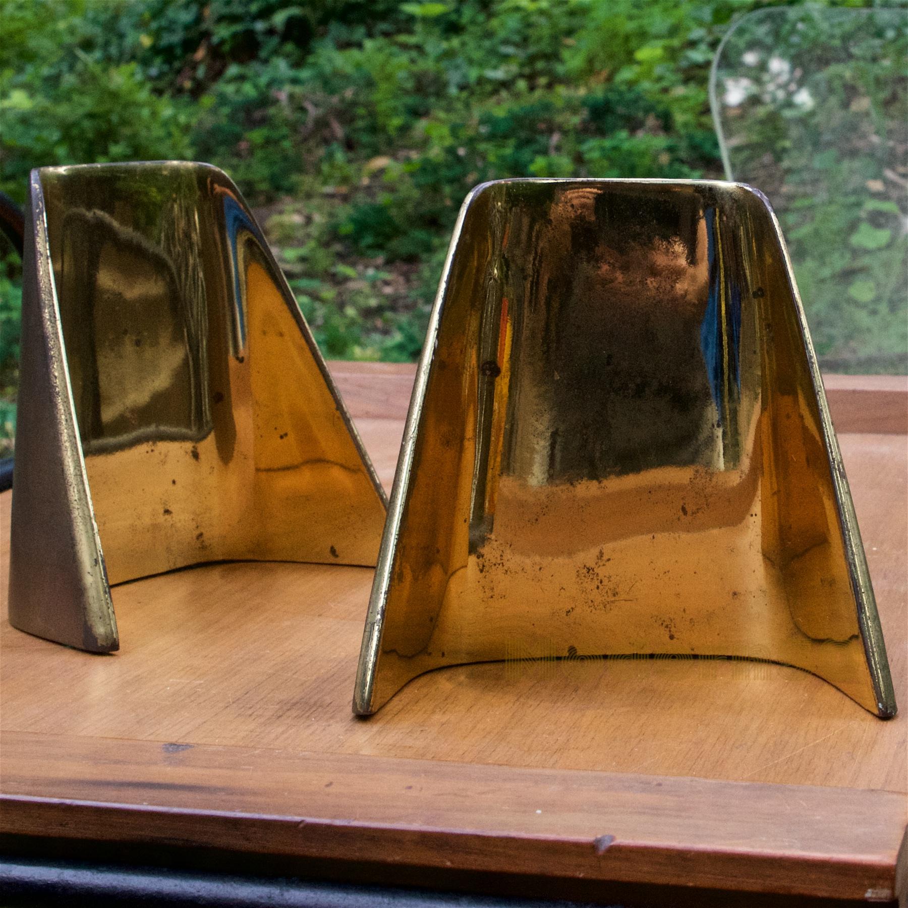 Ben Seibel Convex Shovel Brass-Plated Bookends Architectural Midcentury In Good Condition In Hyattsville, MD