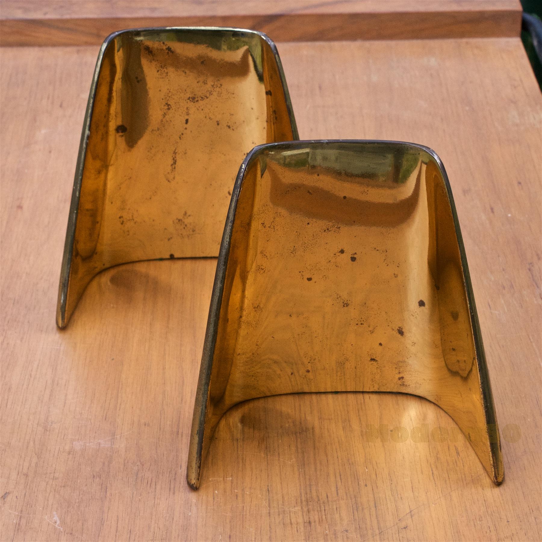 Mid-20th Century Ben Seibel Convex Shovel Brass-Plated Bookends Architectural Midcentury