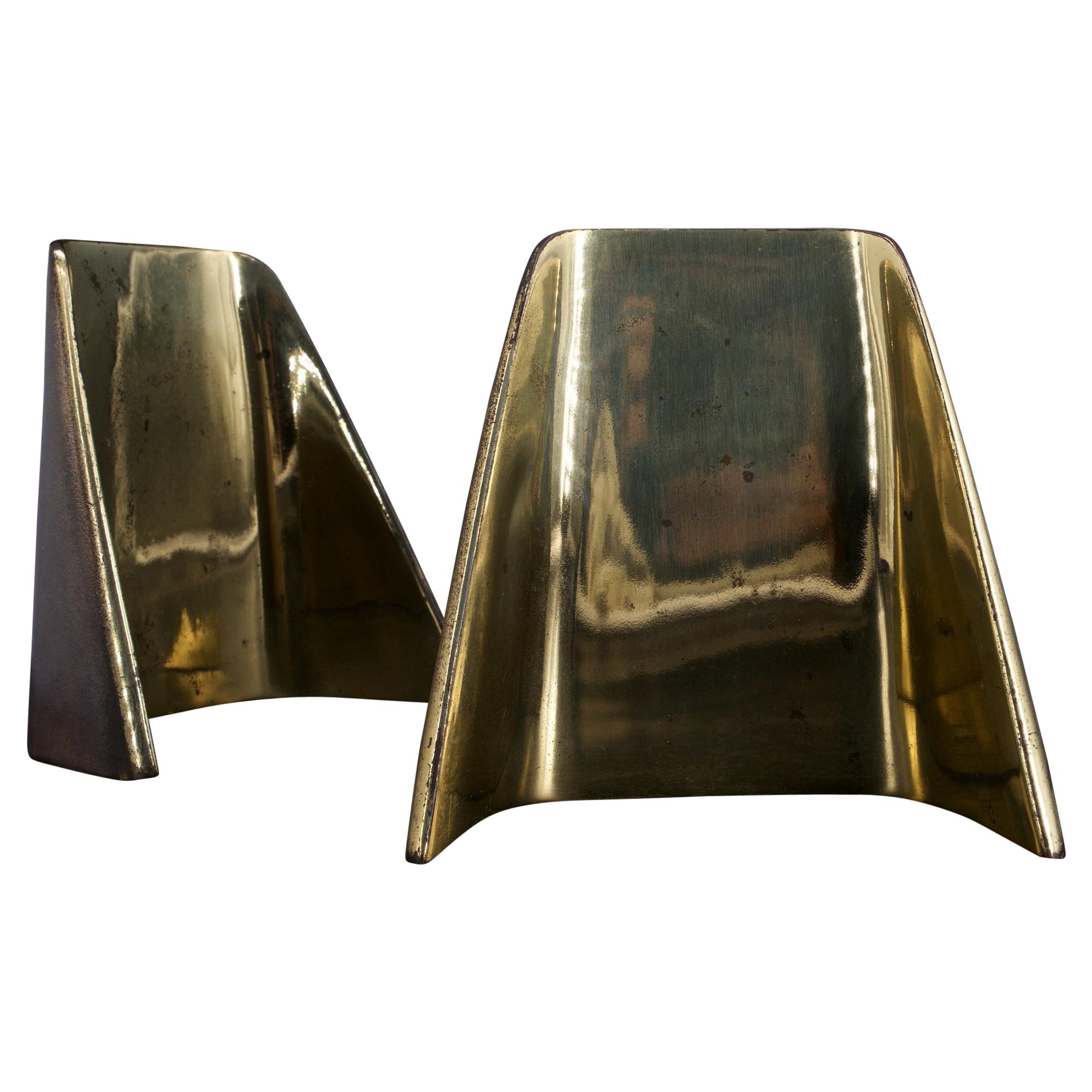 Ben Seibel Convex Shovel Brass-Plated Bookends Architectural Midcentury