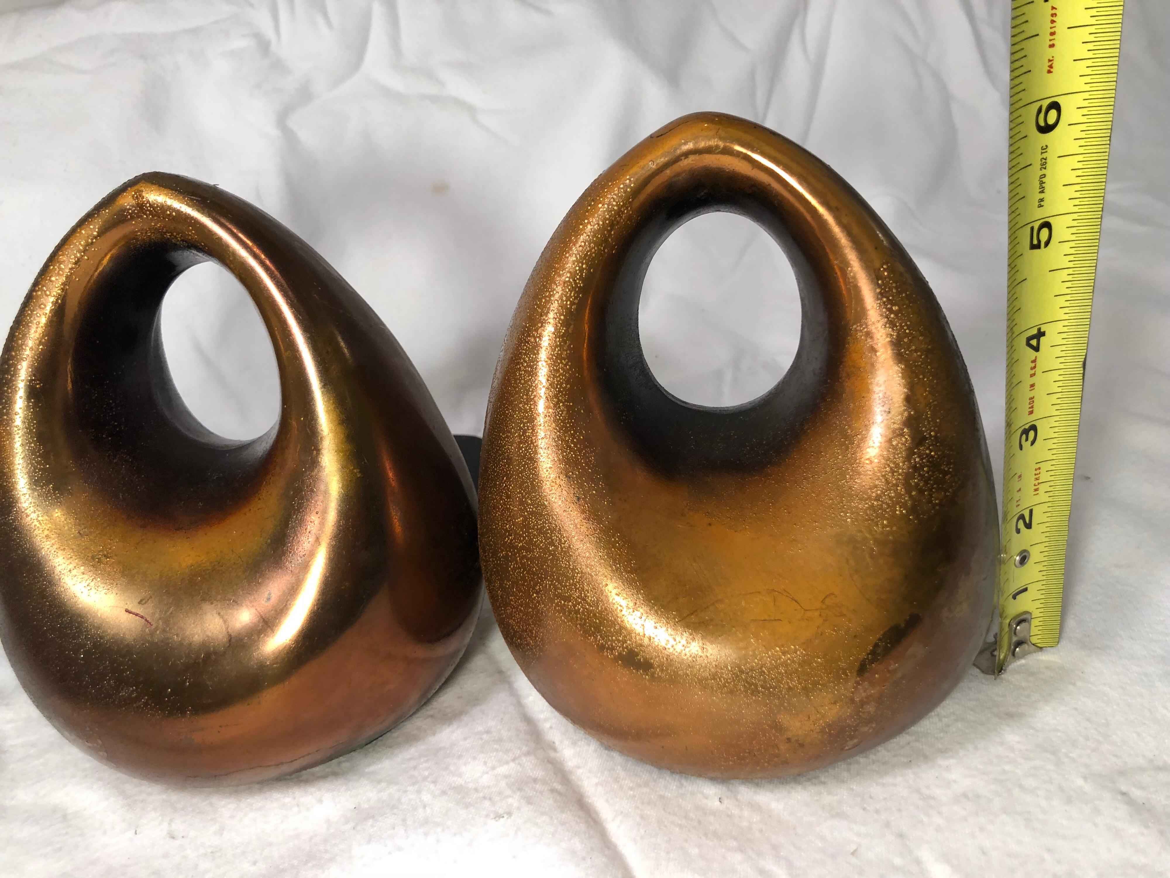 Ben Seibel copper finish orb bookends by JenFred. Retro mod style. Great for any midcentury Office or home.