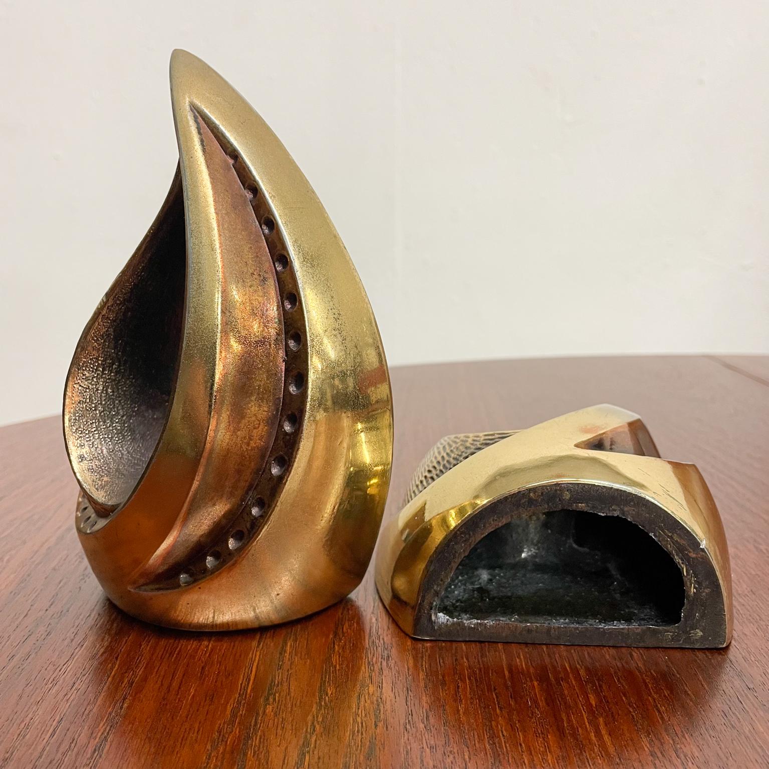 Ben Seibel for Jenfred Sculptural Brass Bookends Modern Tear Drop Flame, 1950s 1